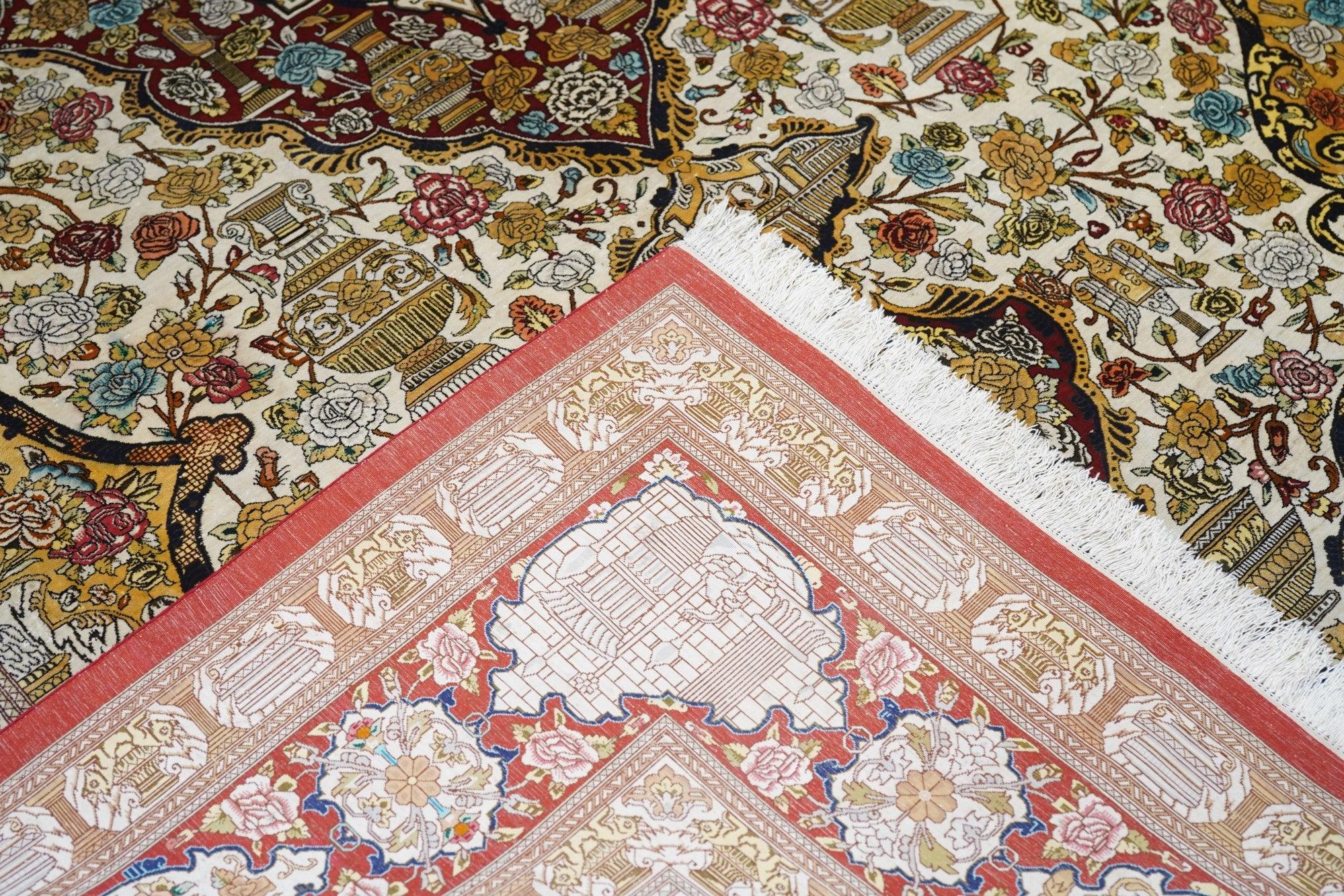Tappeto Qum in seta fine persiano 6'6'' x 9'10'' in vendita 6