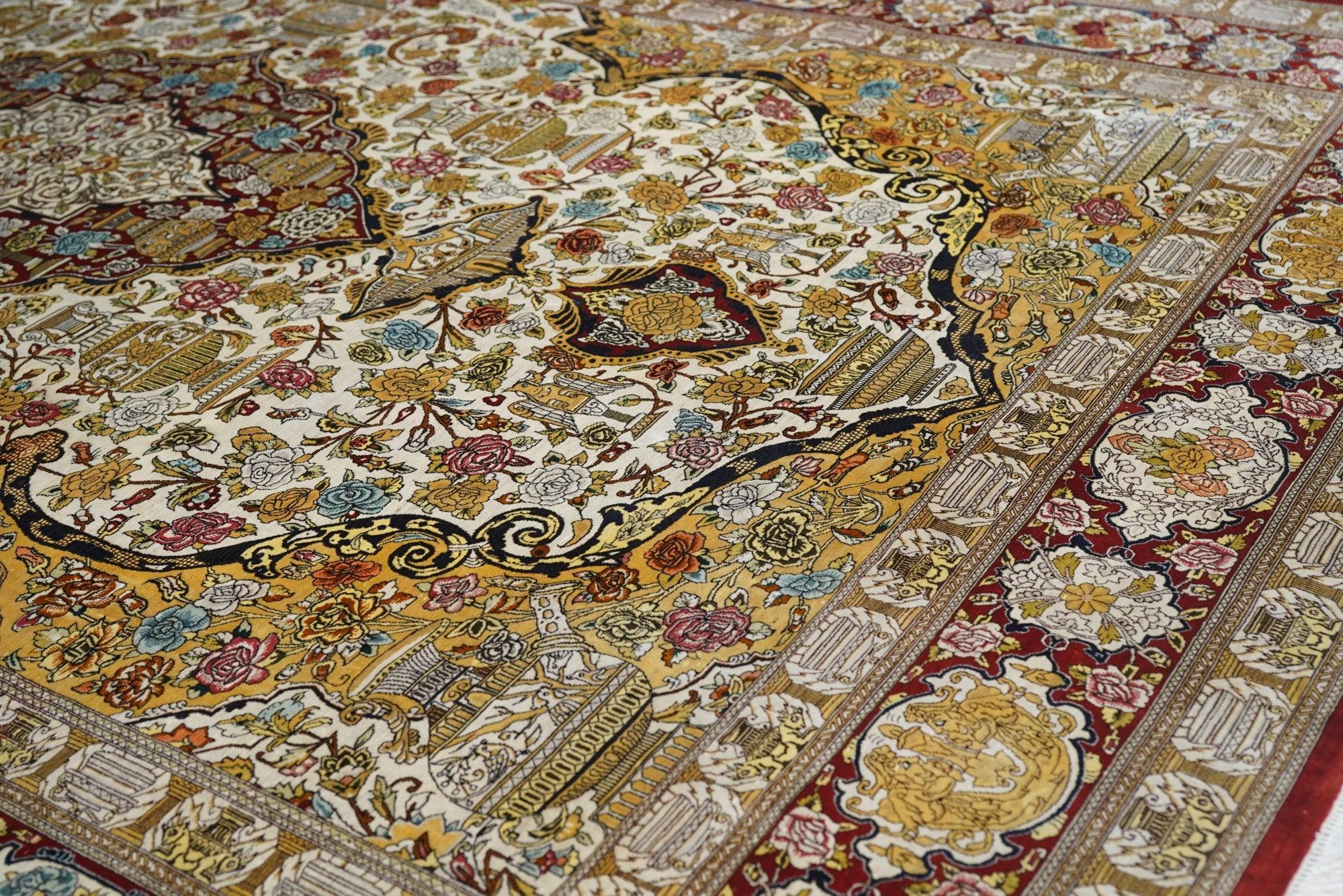Seta Tappeto Qum in seta fine persiano 6'6'' x 9'10'' in vendita