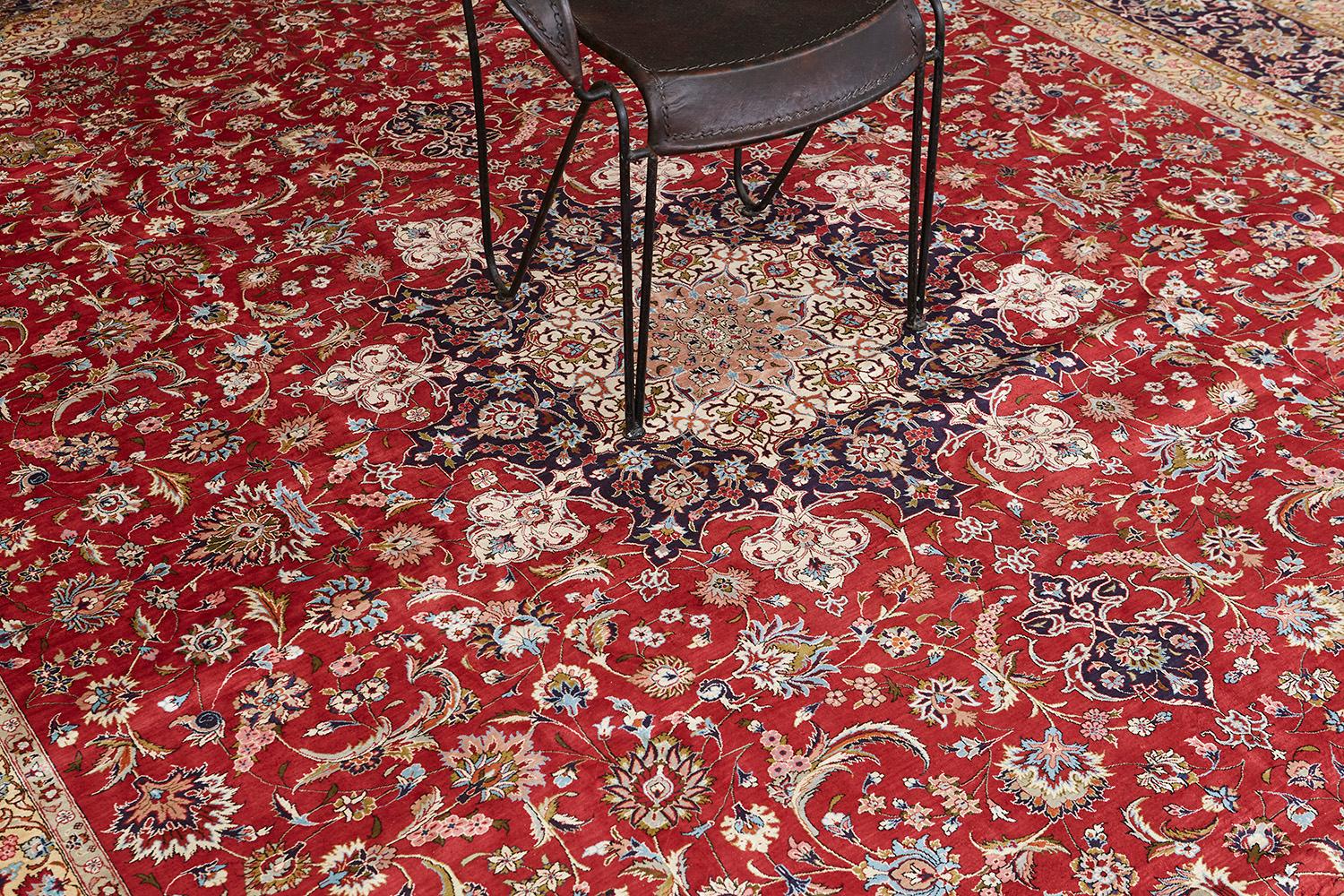 Hand-Knotted Fine Persian Silk Tabriz For Sale