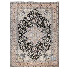 Persian Tabriz Rug With Geometric Heriz Pattern in Black, Pink, Ivory, Brown