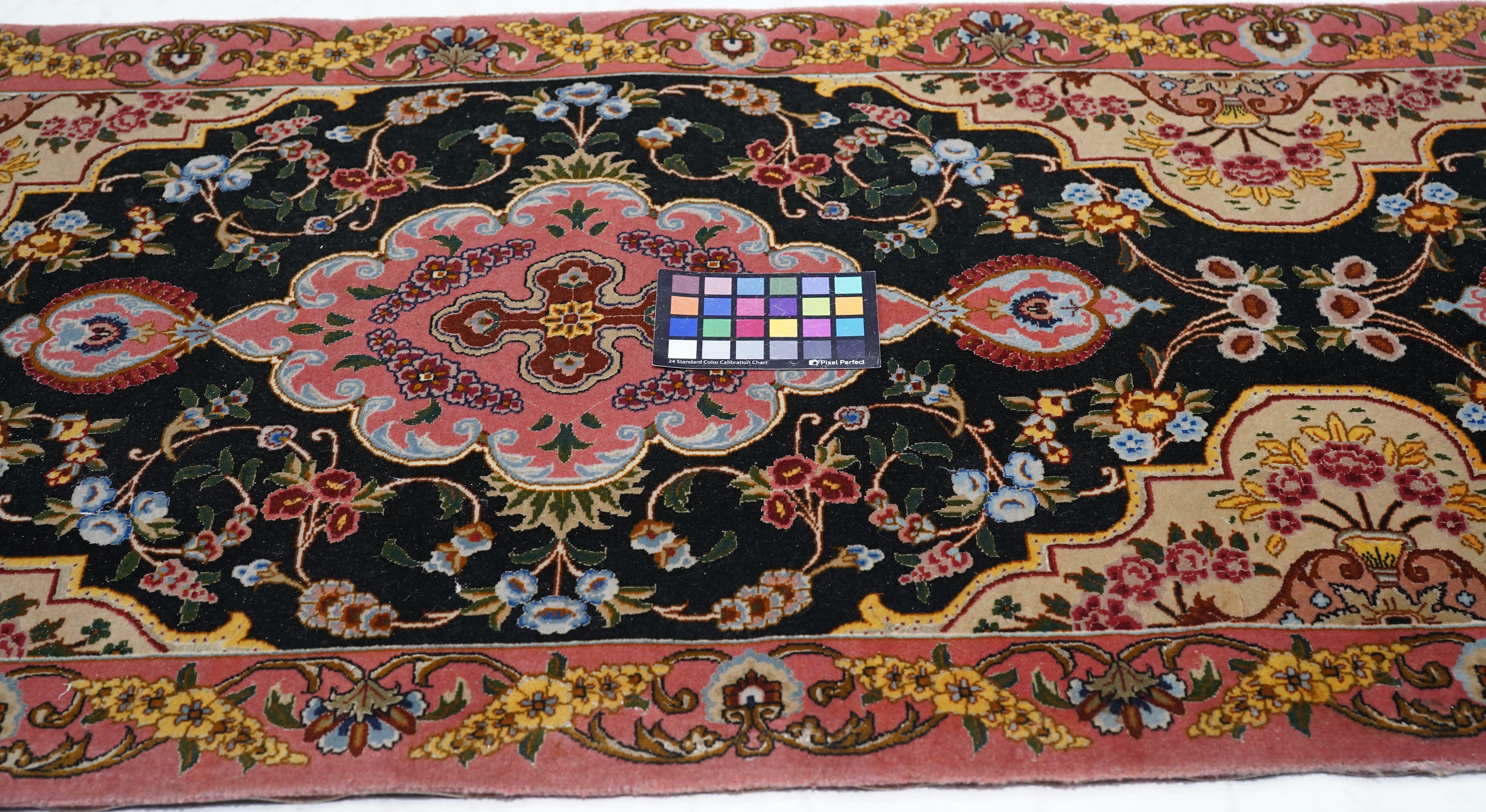 Hand-Knotted Extremely Fine Vintage Persian Tabriz Wool & Silk Runner 2'7'' x 10'3'' For Sale