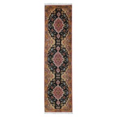 Äußerst feiner persischer Täbris-Läufer aus Wolle und Seide im Vintage-Stil 2'7'' x 10'3''