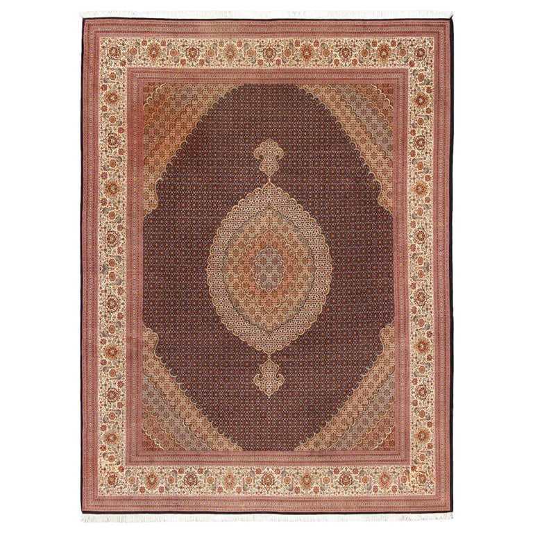 Fine Persian TabrizMahi Rug with Oval Medallion and Swirling Floral