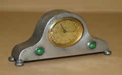 FiNE PEWTER & CABOCHON LIBERTY'S LONDON 1920 TUDRIC MINIATURE MANTEL CLOCK