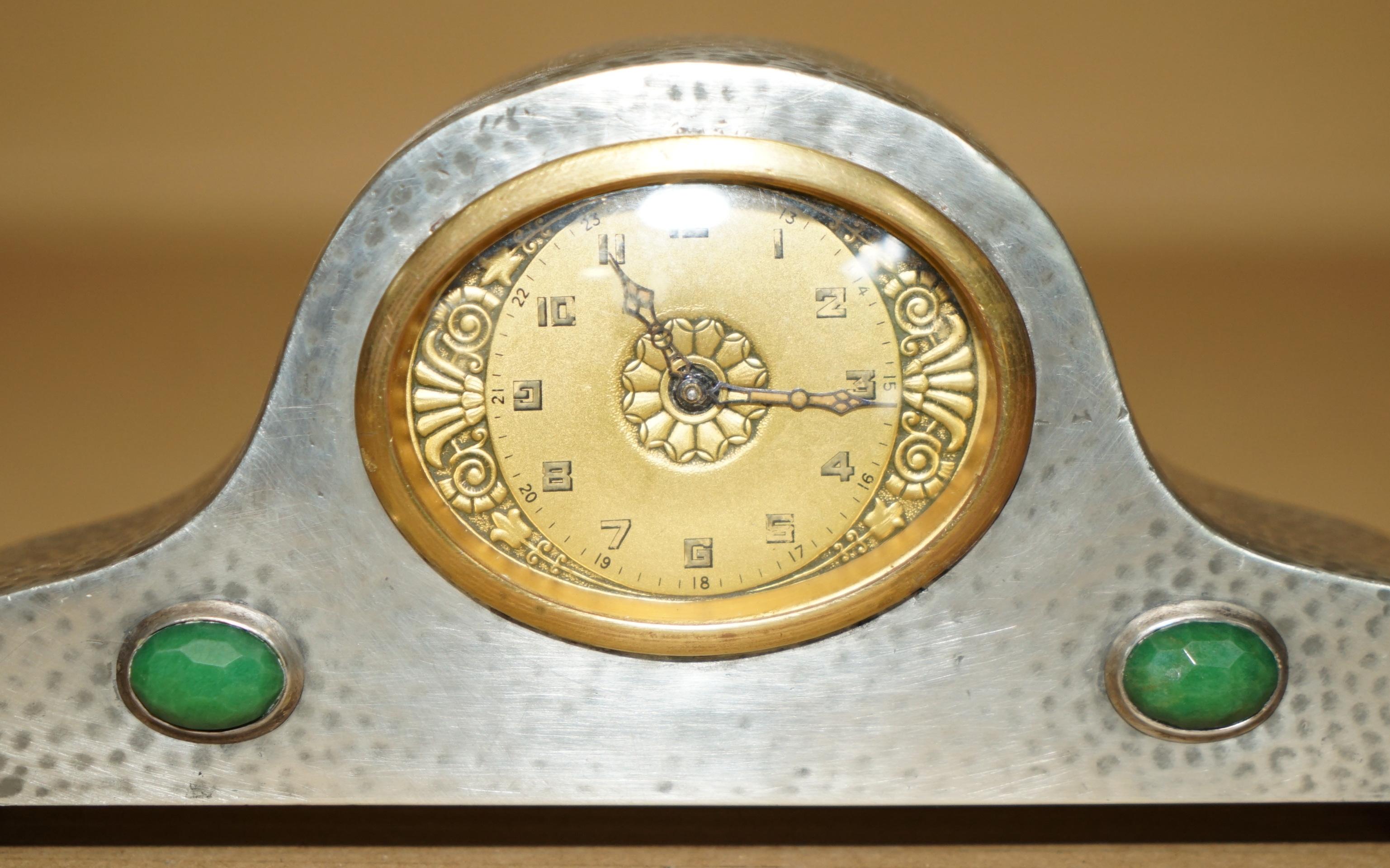 Art Deco FiNE PEWTER & CABOCHON LIBERTY'S LONDON 1920 TUDRIC MINIATURE MANTEL CLOCK