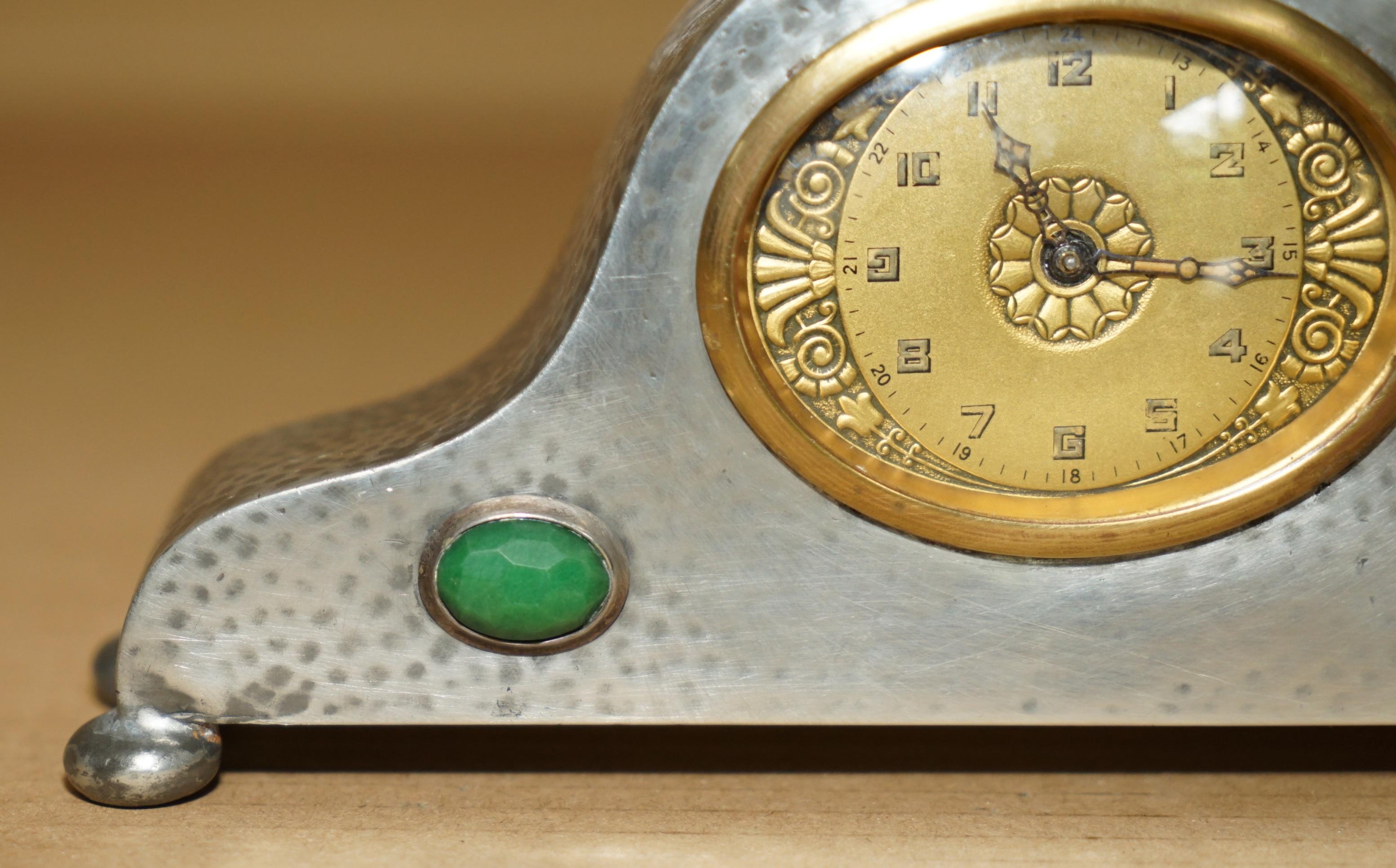 English FiNE PEWTER & CABOCHON LIBERTY'S LONDON 1920 TUDRIC MINIATURE MANTEL CLOCK