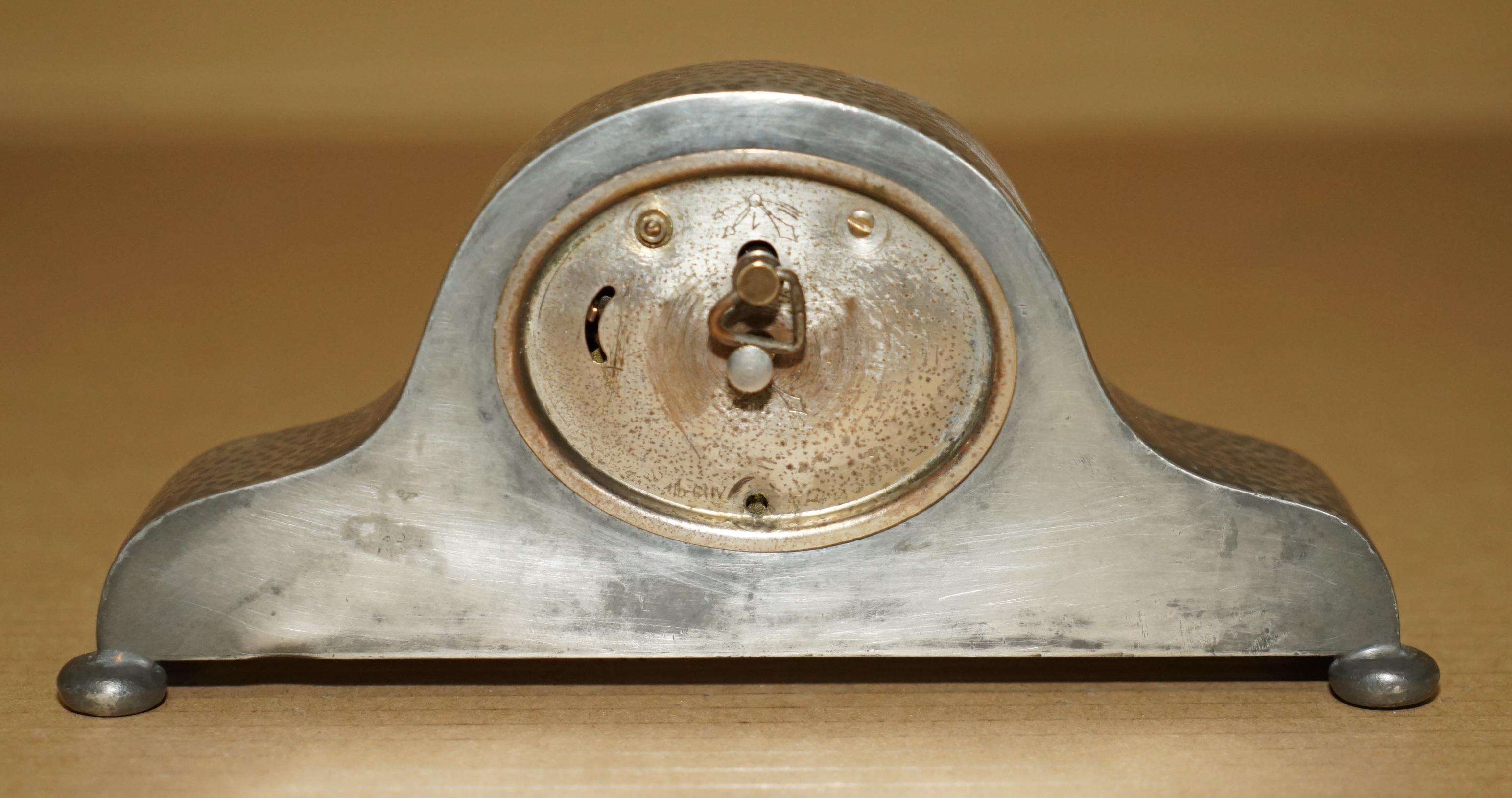 Early 20th Century FiNE PEWTER & CABOCHON LIBERTY'S LONDON 1920 TUDRIC MINIATURE MANTEL CLOCK