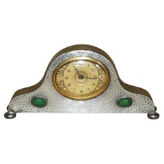 Antique FiNE PEWTER & CABOCHON LIBERTY'S LONDON 1920 TUDRIC MINIATURE MANTEL CLOCK