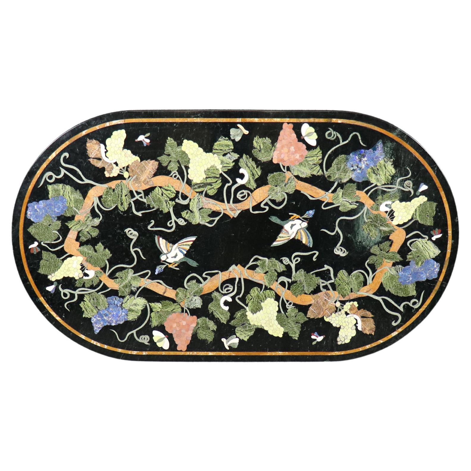 Fine Pietra Dura Italian Inlaid Marble Oval Dining Table Top Only - no Base