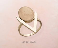 Fine Pink Opal v Shaped Ring in 9 Carat Yellow Gold from Iosselliani