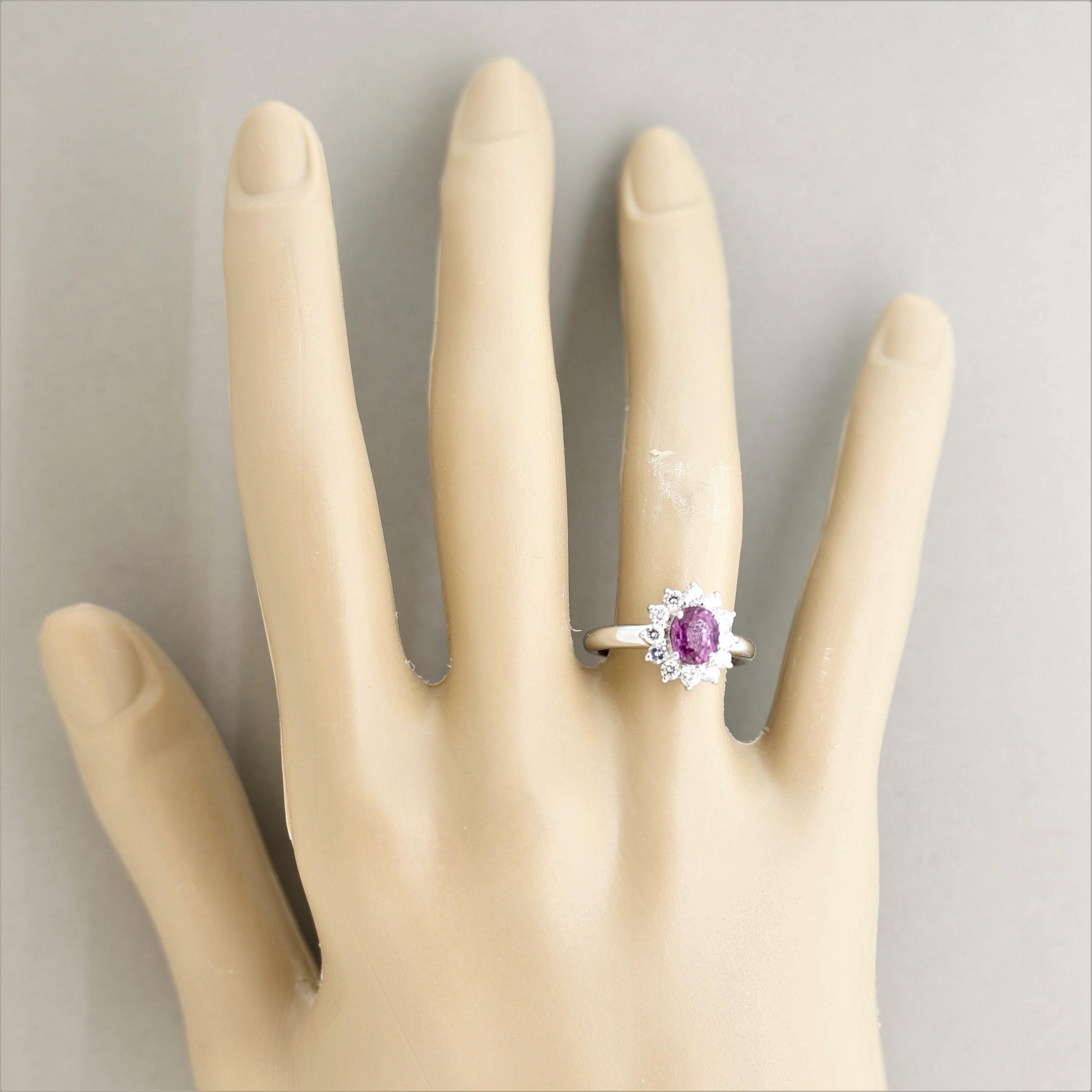 Mixed Cut Fine Pink Sapphire Diamond “Princess Diana” Platinum Ring For Sale