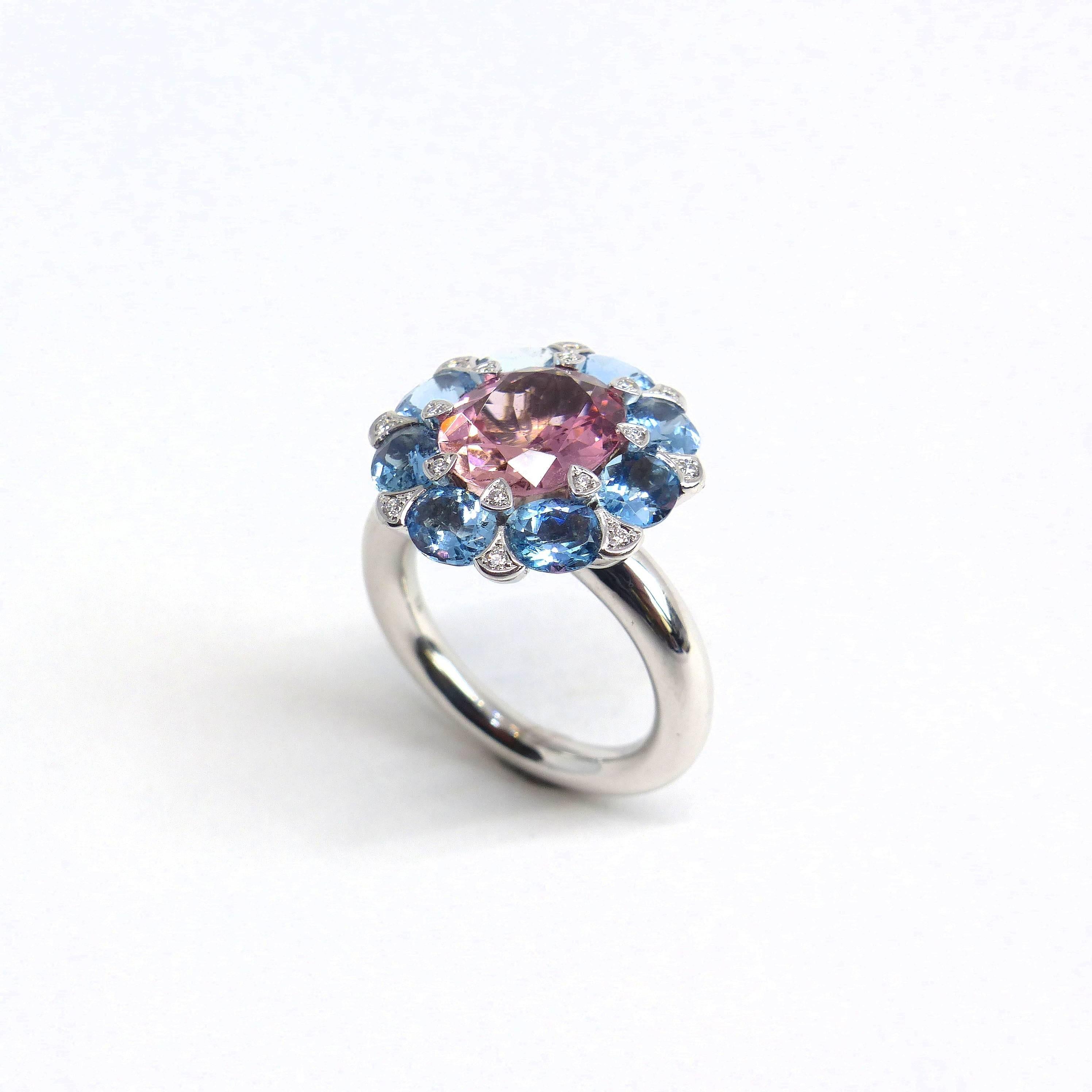 aquamarine and pink tourmaline ring