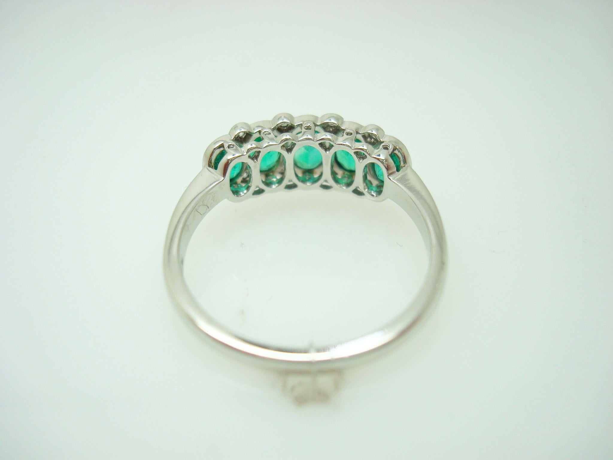 Oval Cut Fine Platinum Emerald Diamond Band Ring For Sale