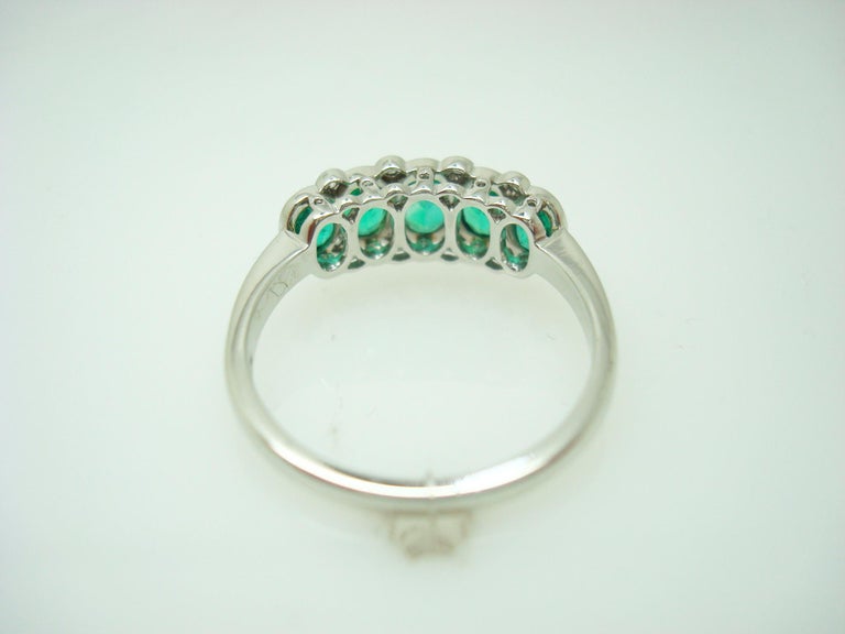 Fine Platinum Emerald Diamond Band Ring In Excellent Condition For Sale In Big Bend, WI