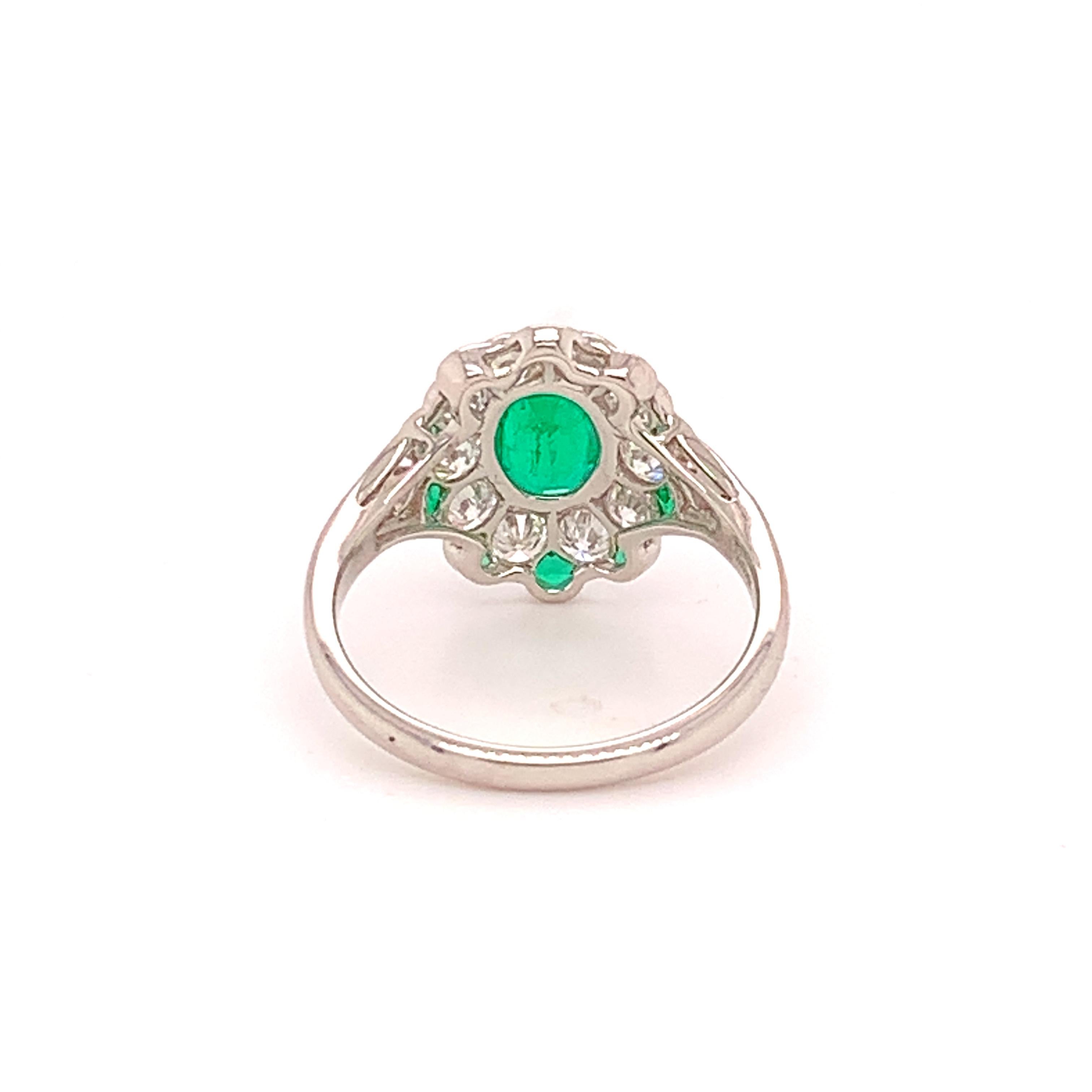 Art Deco Fine Platinum Genuine Natural Emerald and Diamond Ring '#J4857' For Sale
