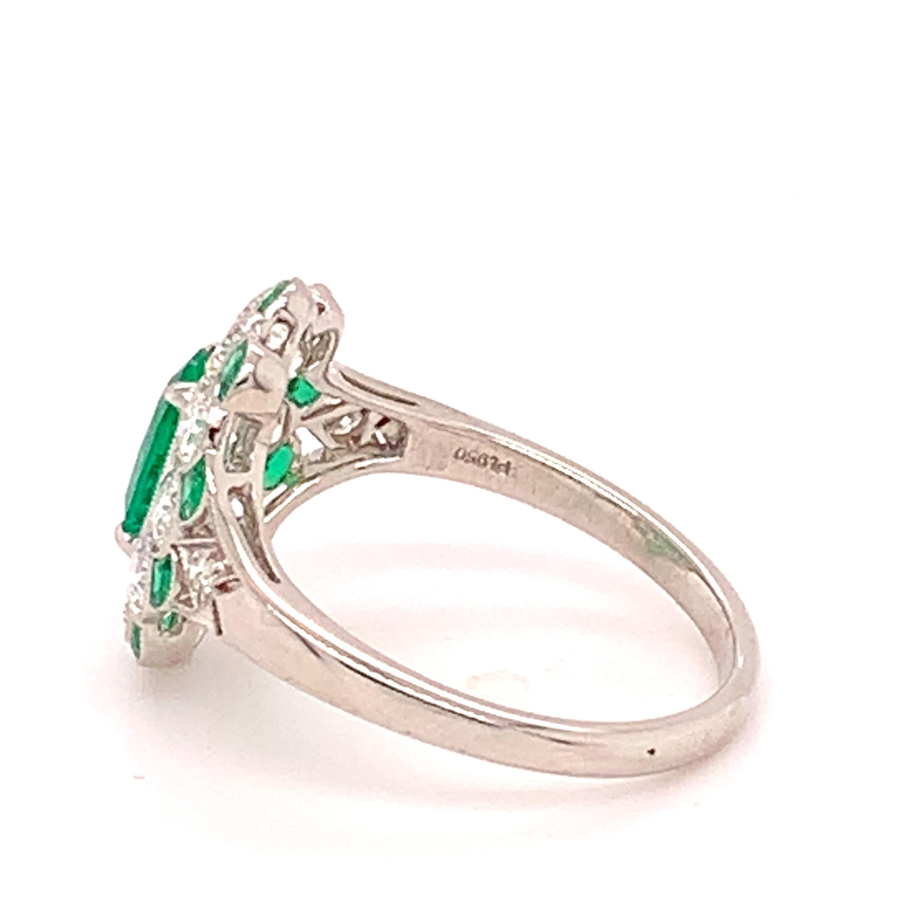 Oval Cut Fine Platinum Genuine Natural Emerald and Diamond Ring '#J4857' For Sale