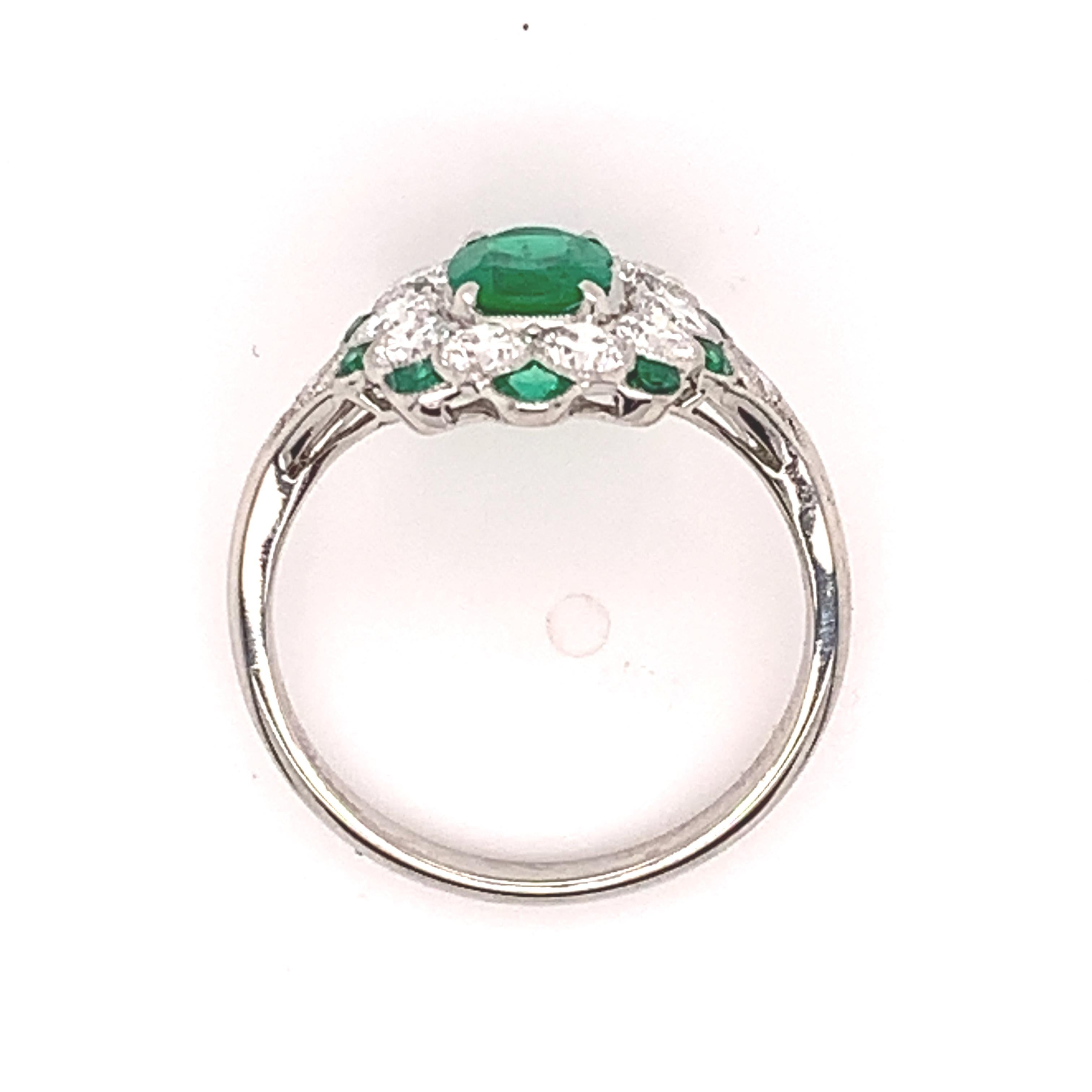 Fine Platinum Genuine Natural Emerald and Diamond Ring '#J4857' In Excellent Condition For Sale In Big Bend, WI