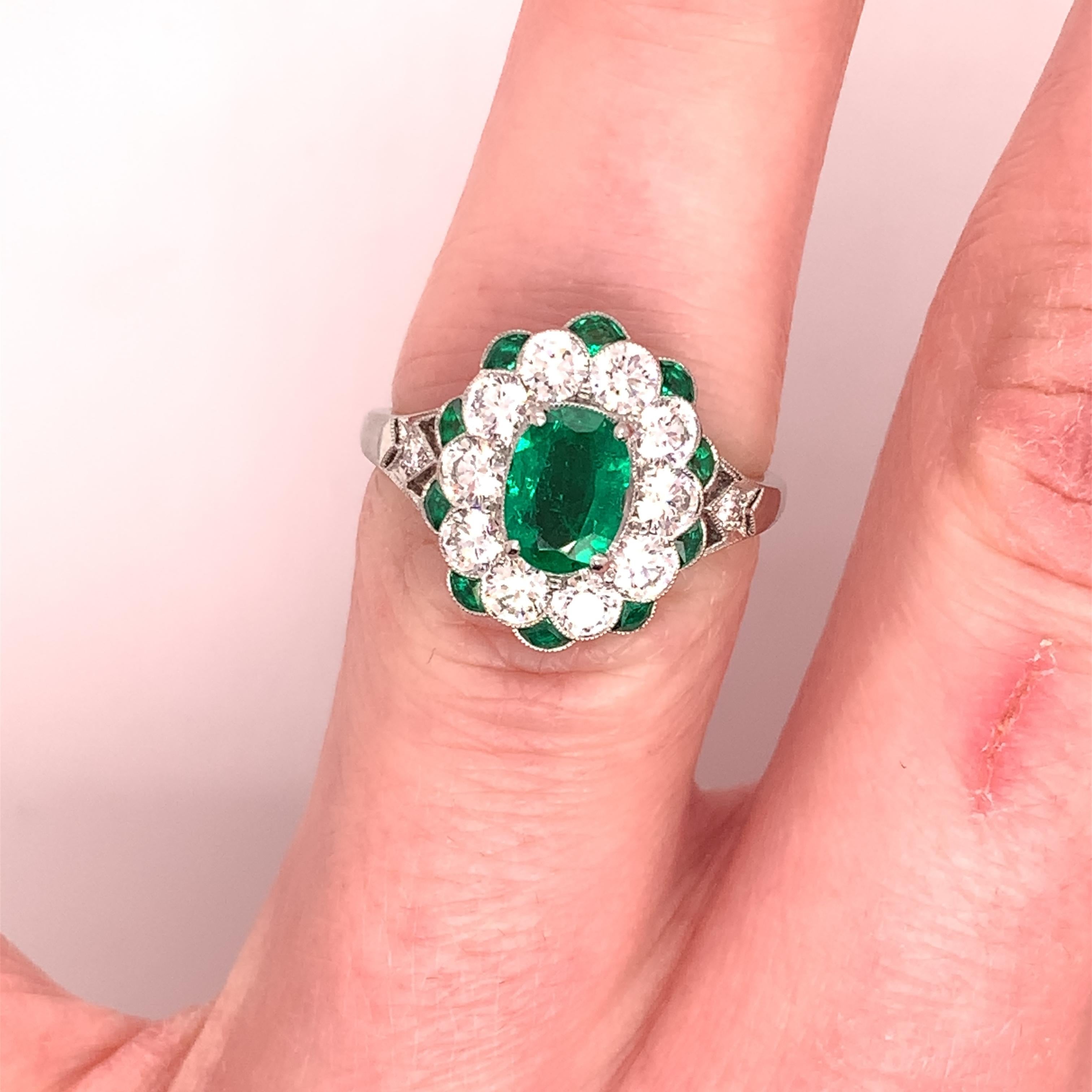 Fine Platinum Genuine Natural Emerald and Diamond Ring '#J4857' For Sale 1