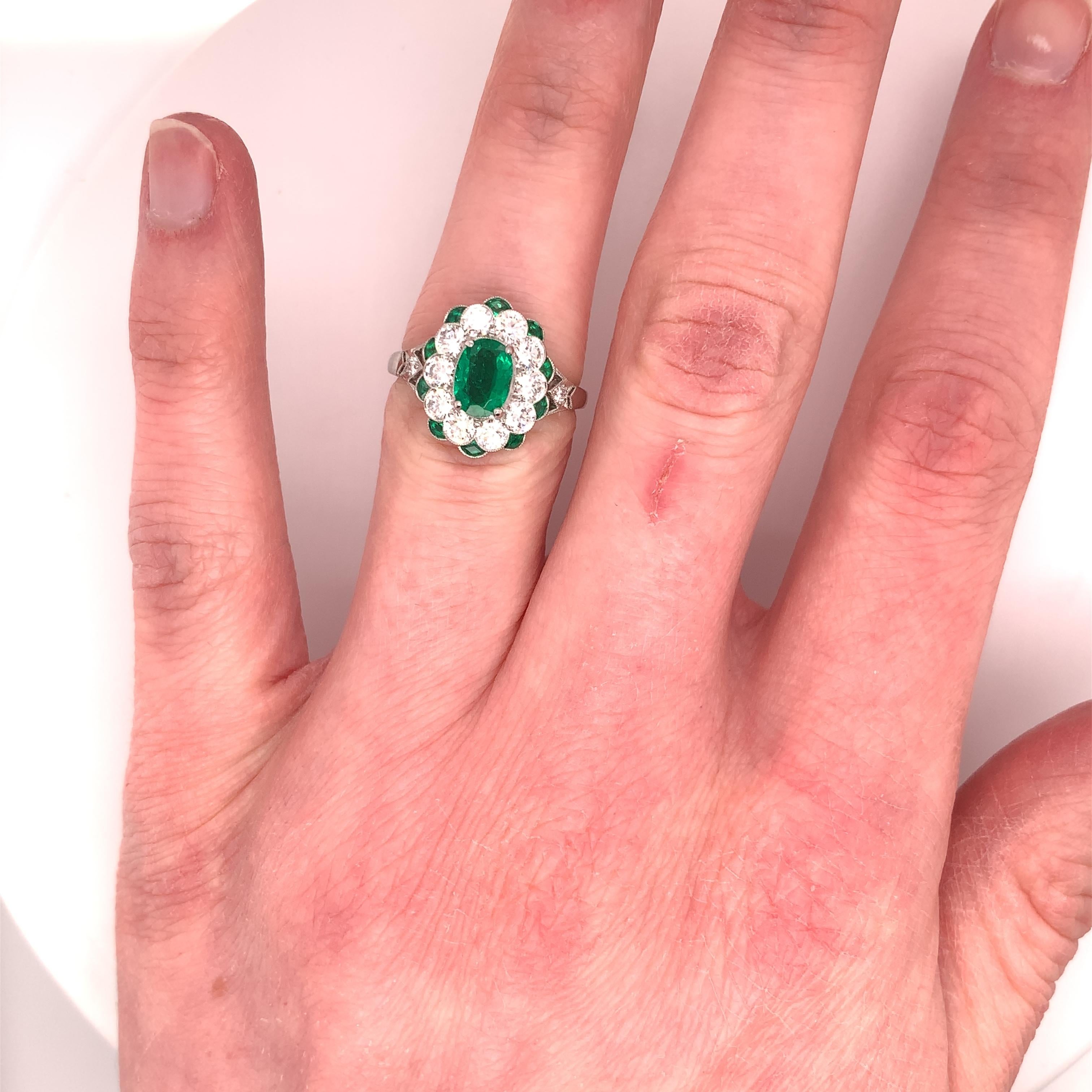 Fine Platinum Genuine Natural Emerald and Diamond Ring '#J4857' For Sale 2