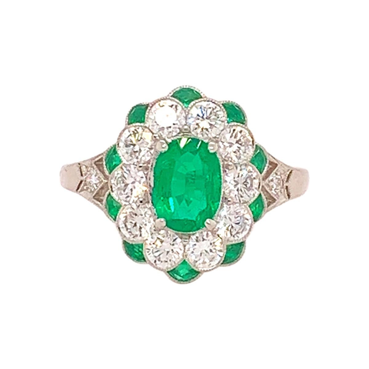 Fine Platinum Genuine Natural Emerald and Diamond Ring '#J4857'