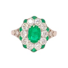 Vintage Fine Platinum Genuine Natural Emerald and Diamond Ring '#J4857'