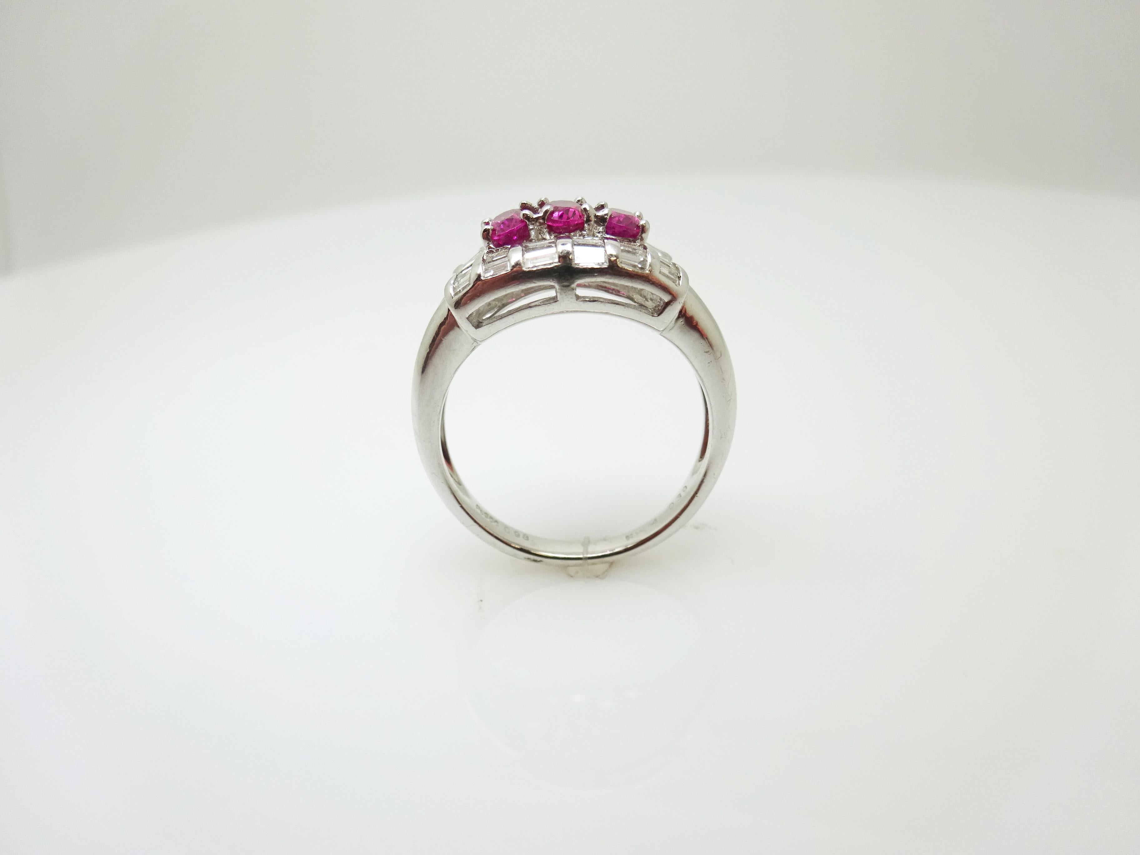 Contemporary Fine Platinum Genuine Natural Ruby and Diamond Ring '#J3259' For Sale