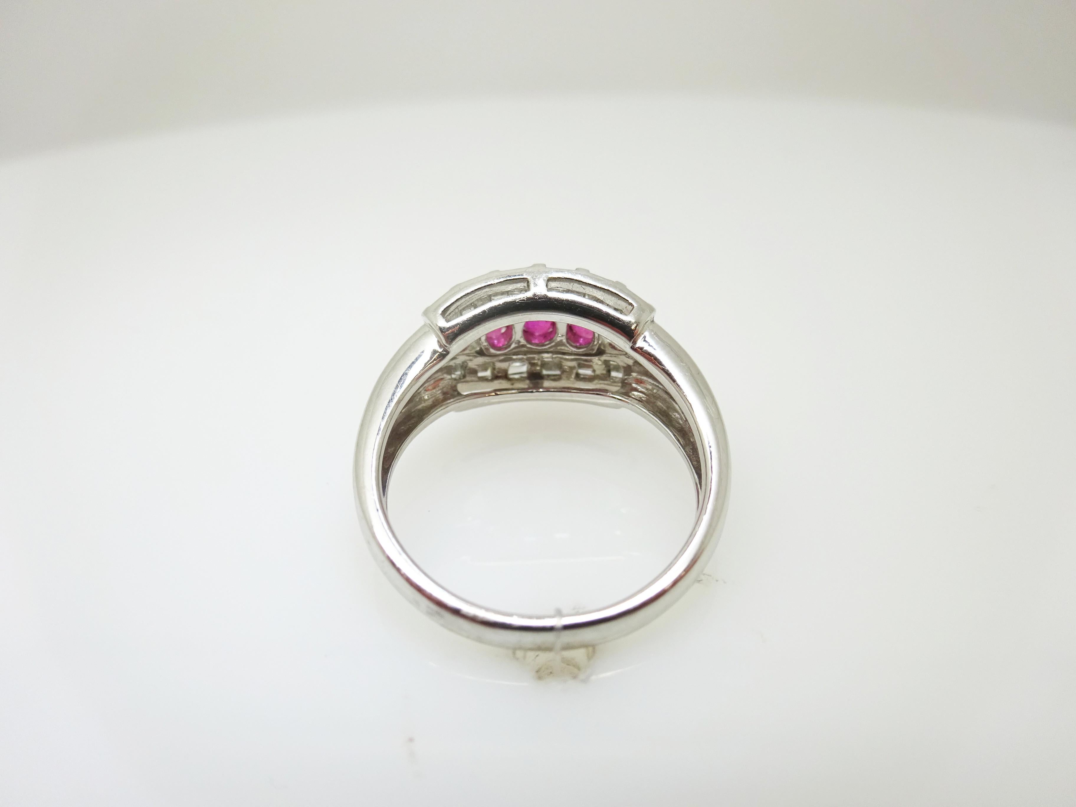 Baguette Cut Fine Platinum Genuine Natural Ruby and Diamond Ring '#J3259' For Sale