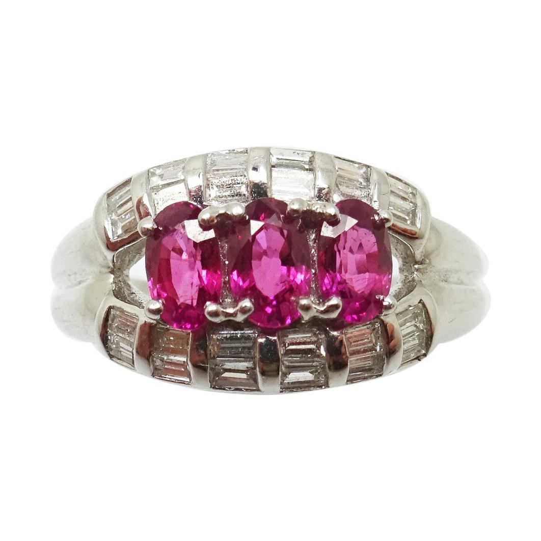 Fine Platinum Genuine Natural Ruby and Diamond Ring '#J3259' For Sale