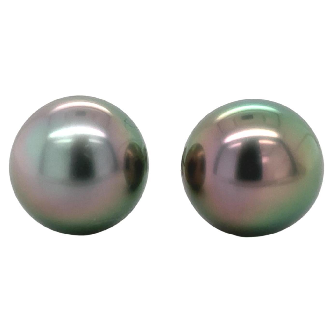 Fine Platinum Stud Earrings with 10.2mm Black Tahitian Pearls