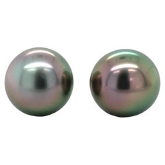 Fine Platinum Stud Earrings with 10.2mm Black Tahitian Pearls
