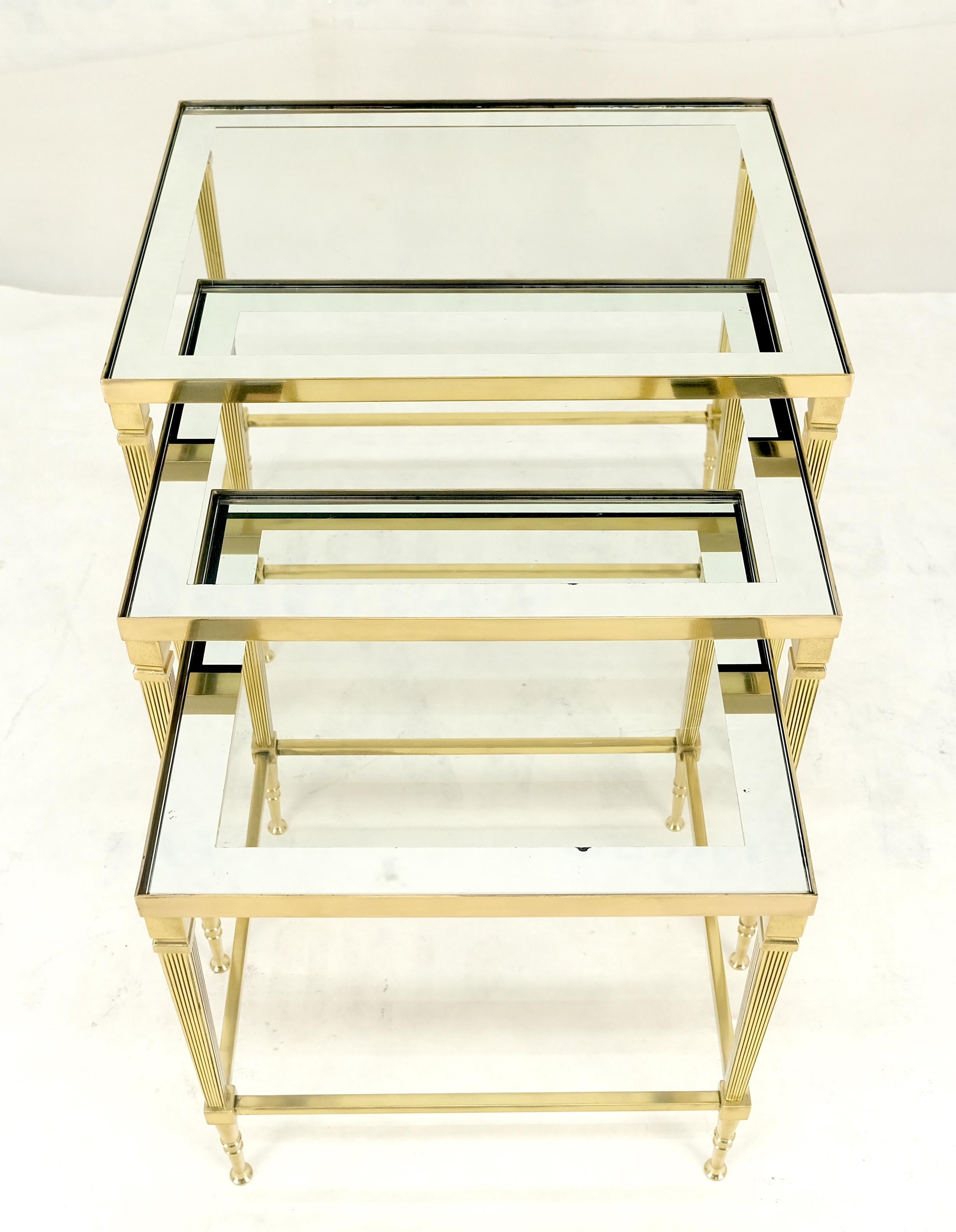 Fine Polished Brass Glass Mirrored Frames Tops Nesting Side Tables Stands Redone For Sale 3