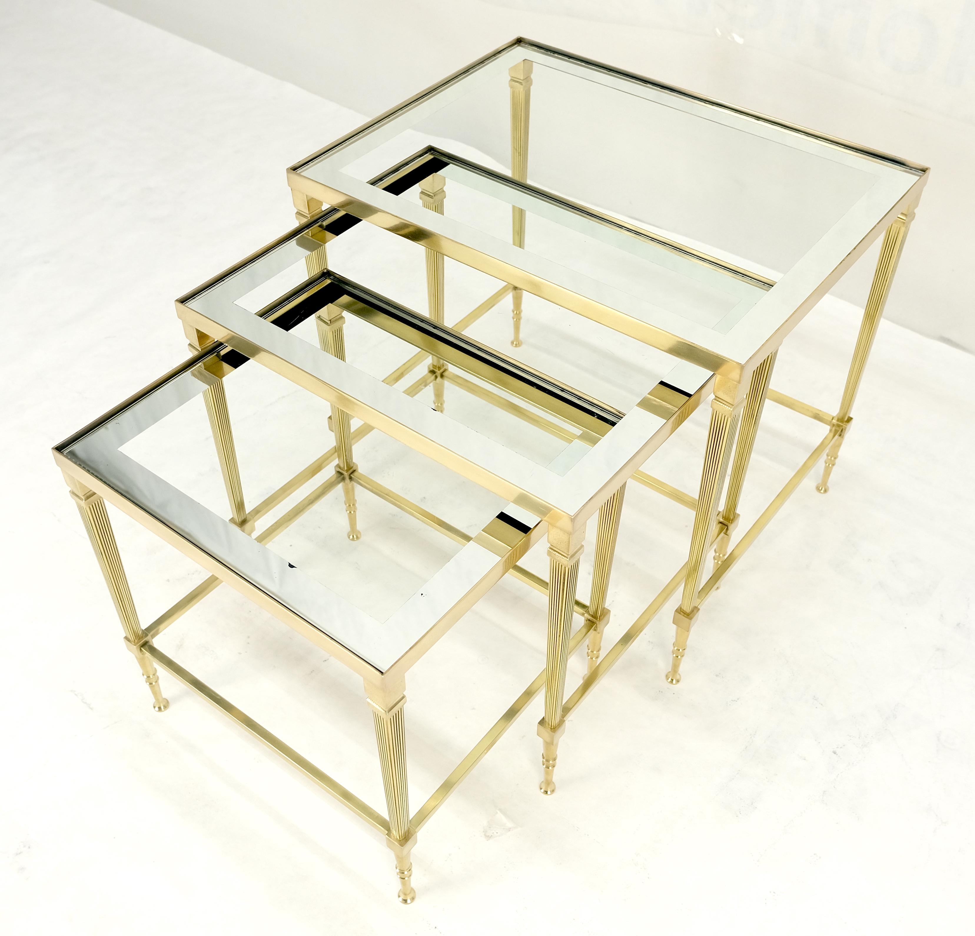 Fine Polished Brass Glass Mirrored Frames Tops Nesting Side Tables Stands Redone For Sale 4