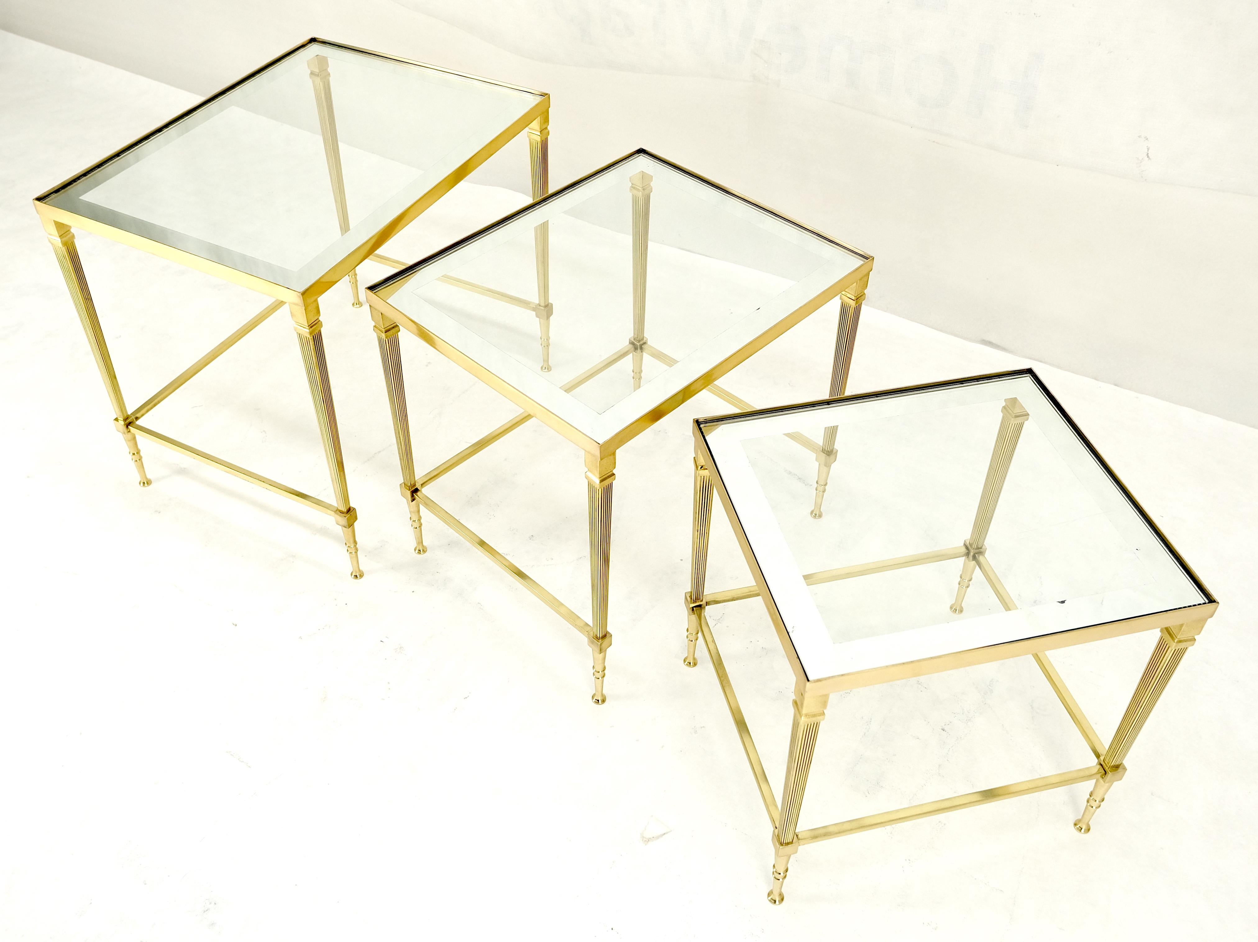 Fine Polished Brass Glass Mirrored Frames Tops Nesting Side Tables Stands Redone For Sale 5