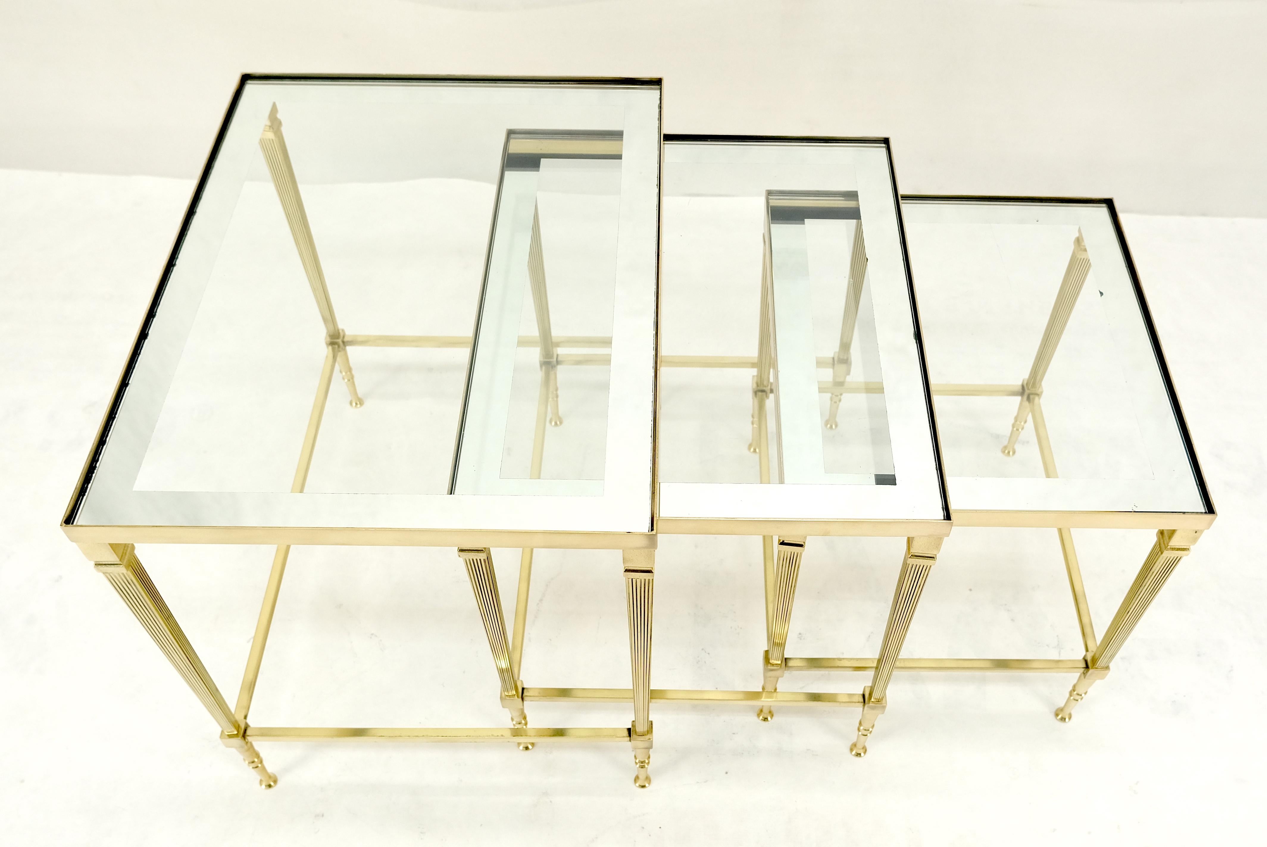 Fine Polished Brass Glass Mirrored Frames Tops Nesting Side Tables Stands Redone For Sale 7