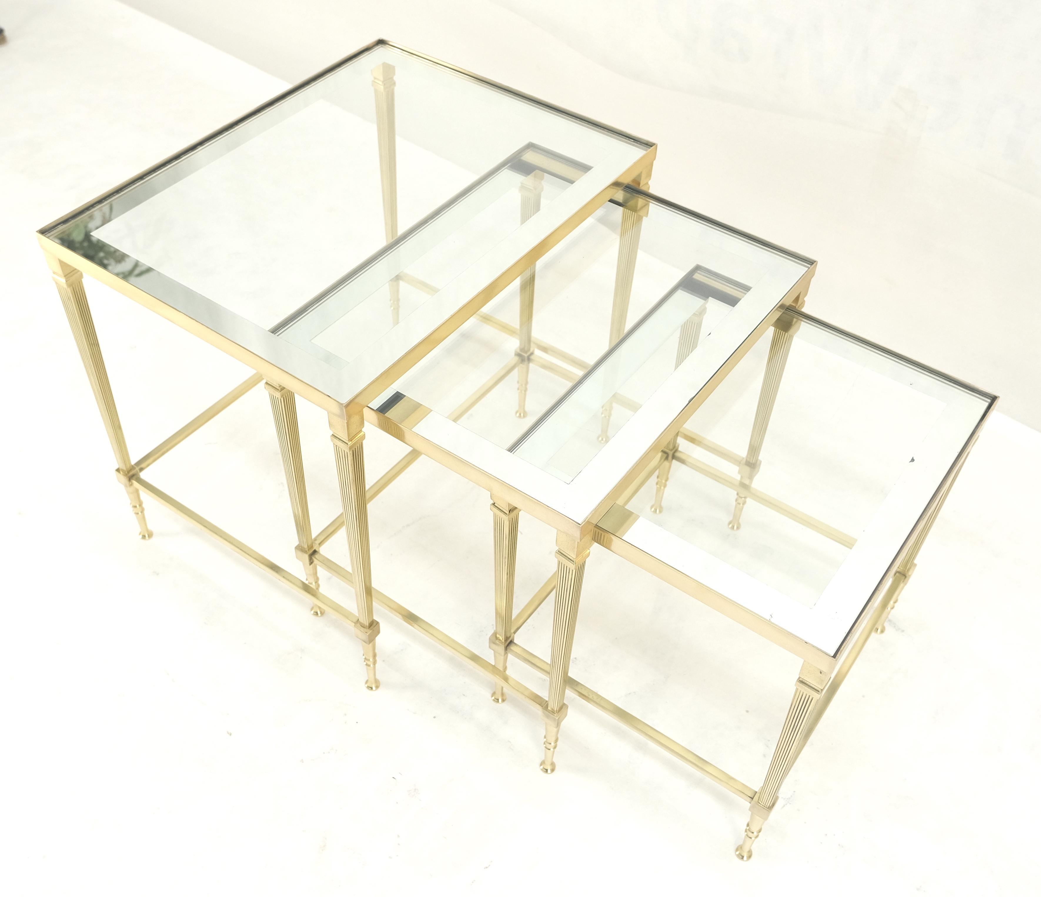 Fine Polished Brass Glass Mirrored Frames Tops Nesting Side Tables Stands Redone For Sale 8