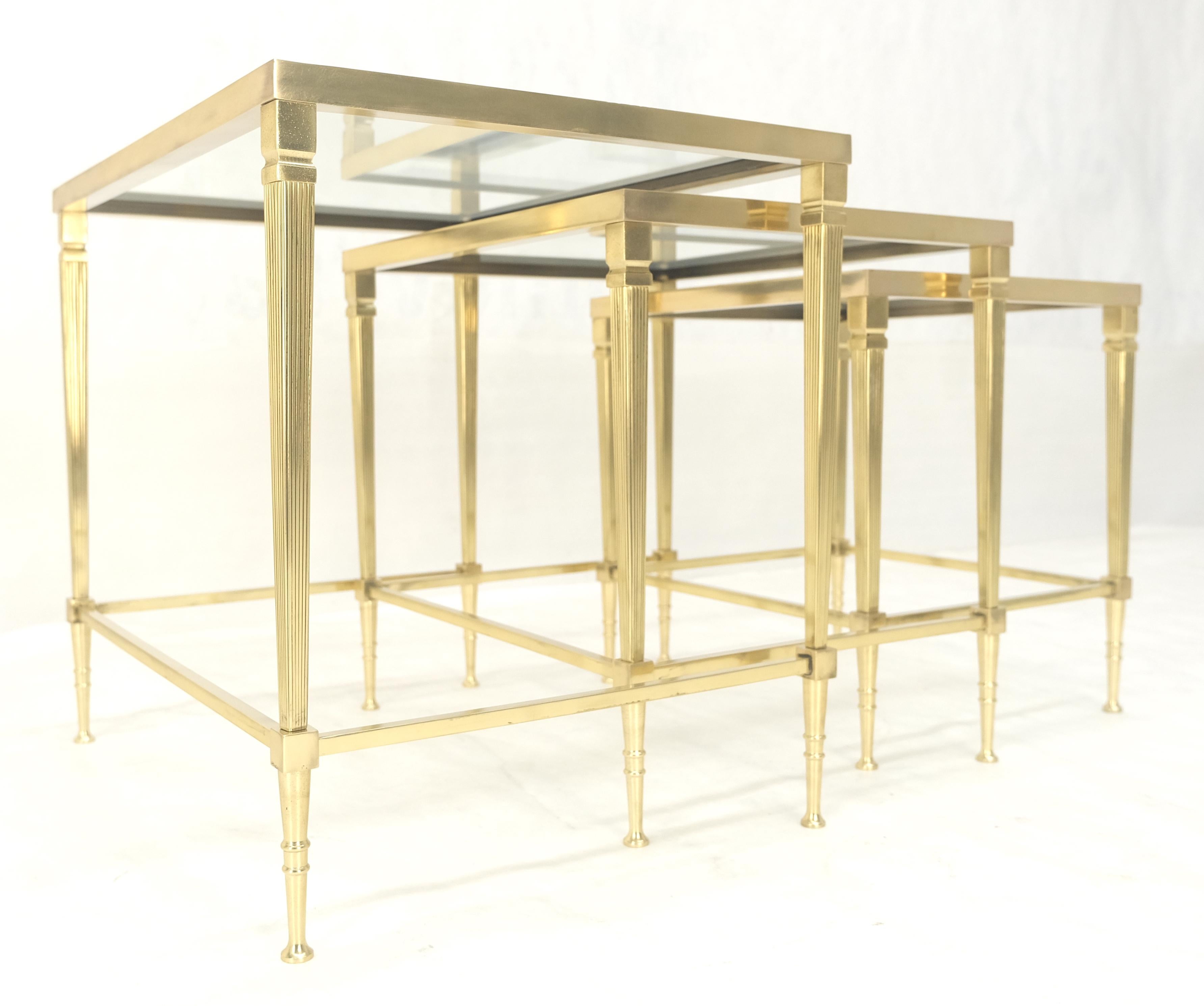 Fine Polished Brass Glass Mirrored Frames Tops Nesting Side Tables Stands Redone For Sale 9