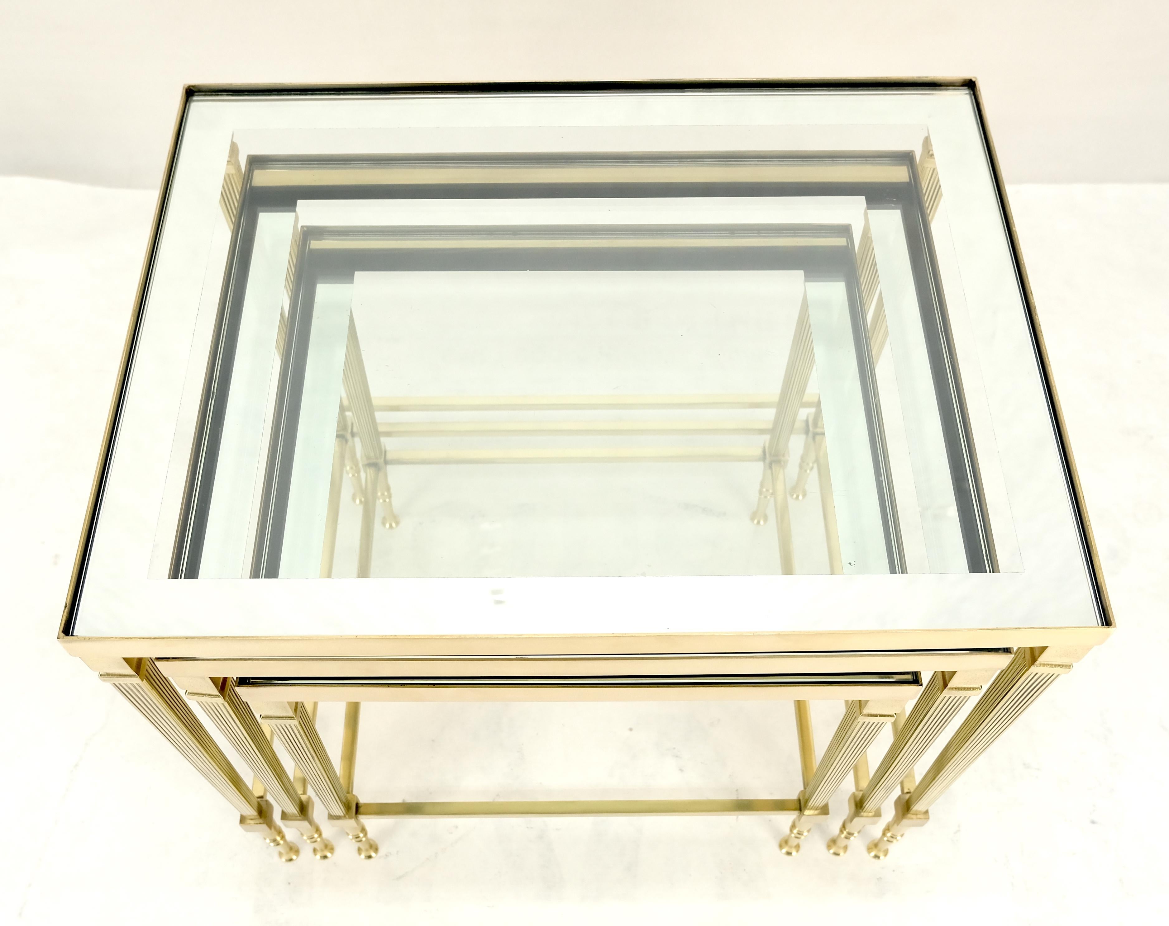 Italian Fine Polished Brass Glass Mirrored Frames Tops Nesting Side Tables Stands Redone For Sale