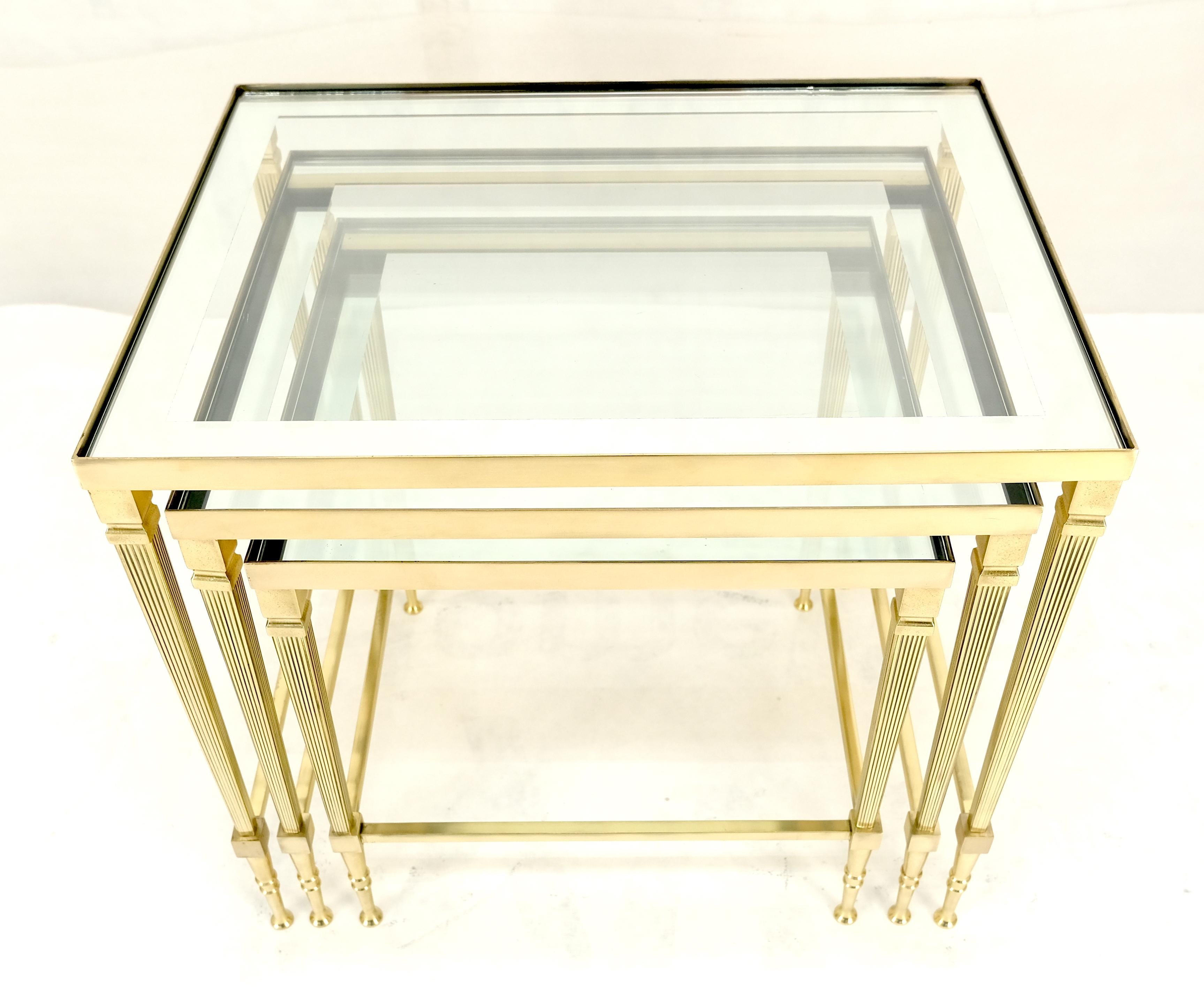 Lacquered Fine Polished Brass Glass Mirrored Frames Tops Nesting Side Tables Stands Redone For Sale
