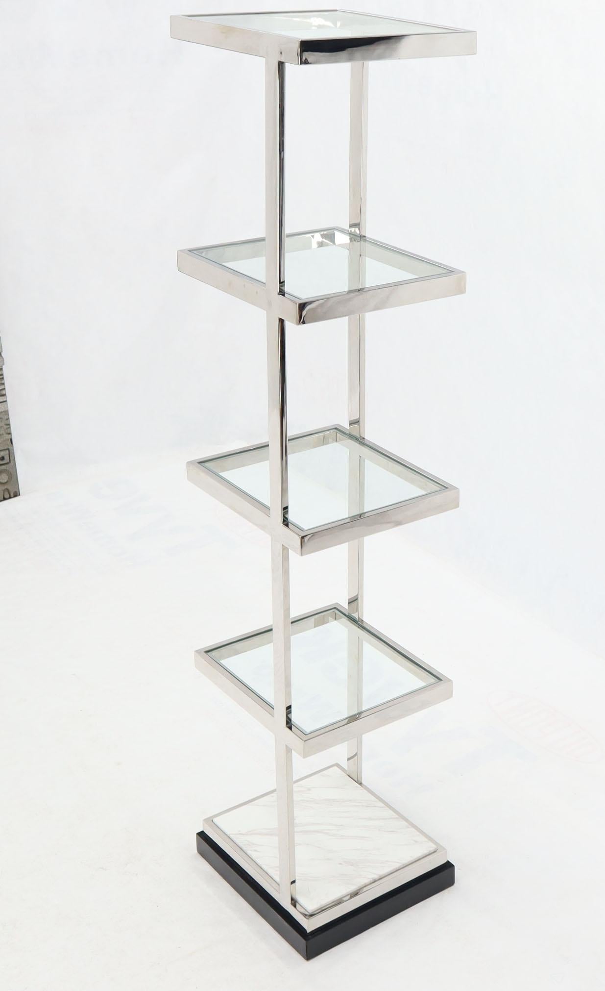 Mid-Century Modern Fine Polished Stainless Steel Compact Small Tower Shape Étagère Shelf Marble