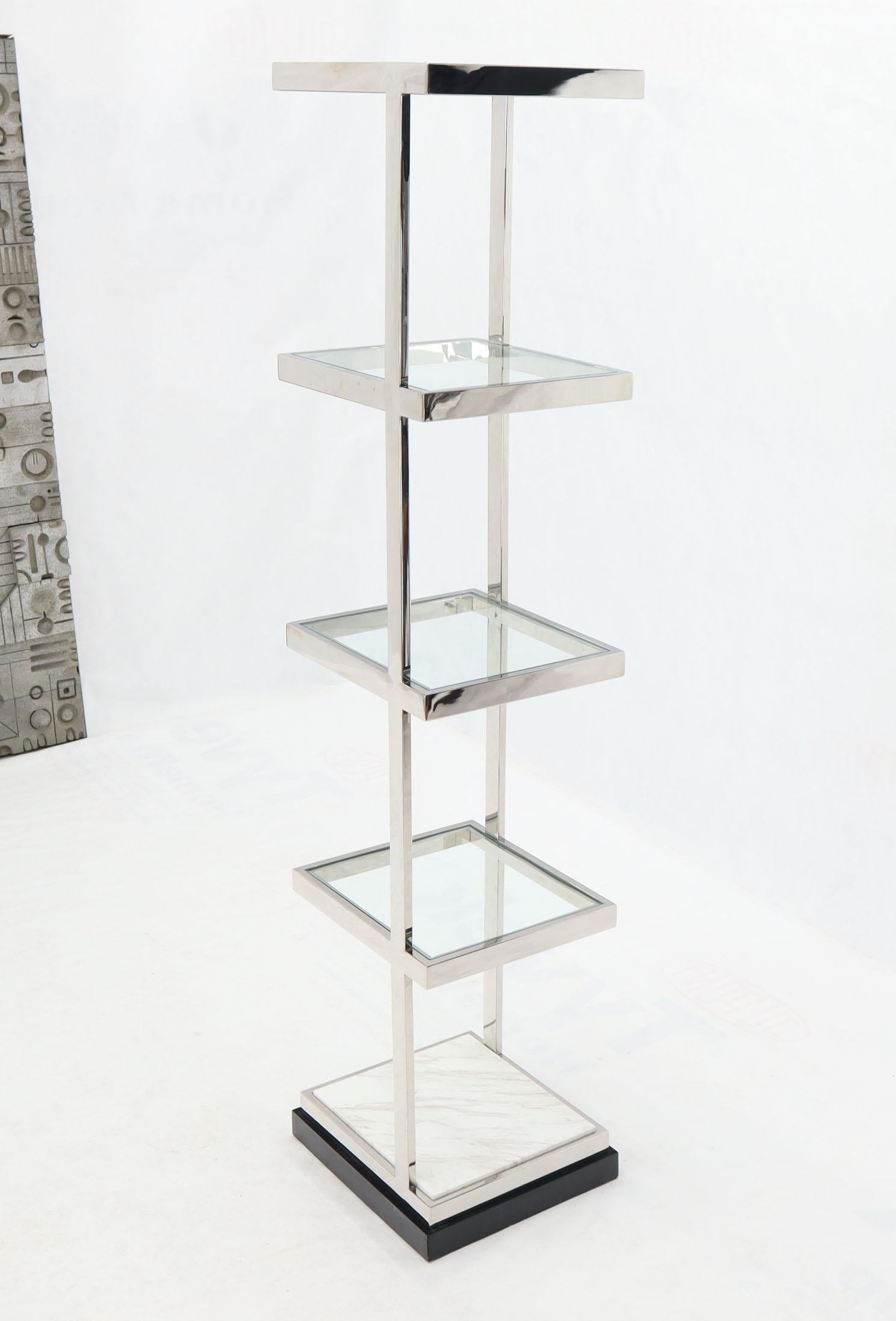 American Fine Polished Stainless Steel Compact Small Tower Shape Étagère Shelf Marble