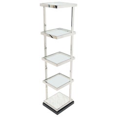 Fine Polished Stainless Steel Compact Small Tower Shape Étagère Shelf Marble