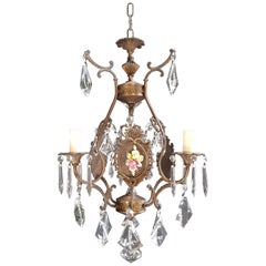 Fine Porcelain Cage Yellow Pink Crystal Chandelier Antique Ceiling Lamp Lustre