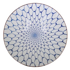 Fine Porcelain Japanese Colbalt Blue Chainlink Design Serving Bowl
