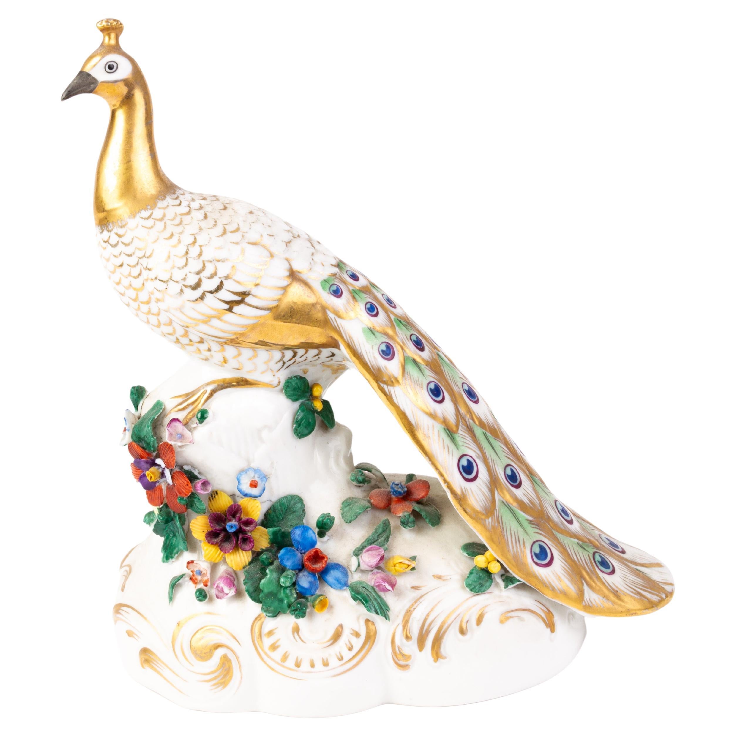 Fine Porcelain Polychrome Peacock Sculpture 19th Century 