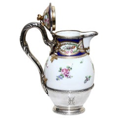 Fine Porcelain Silver Mounted Tea Pot and Cover, 19th Century