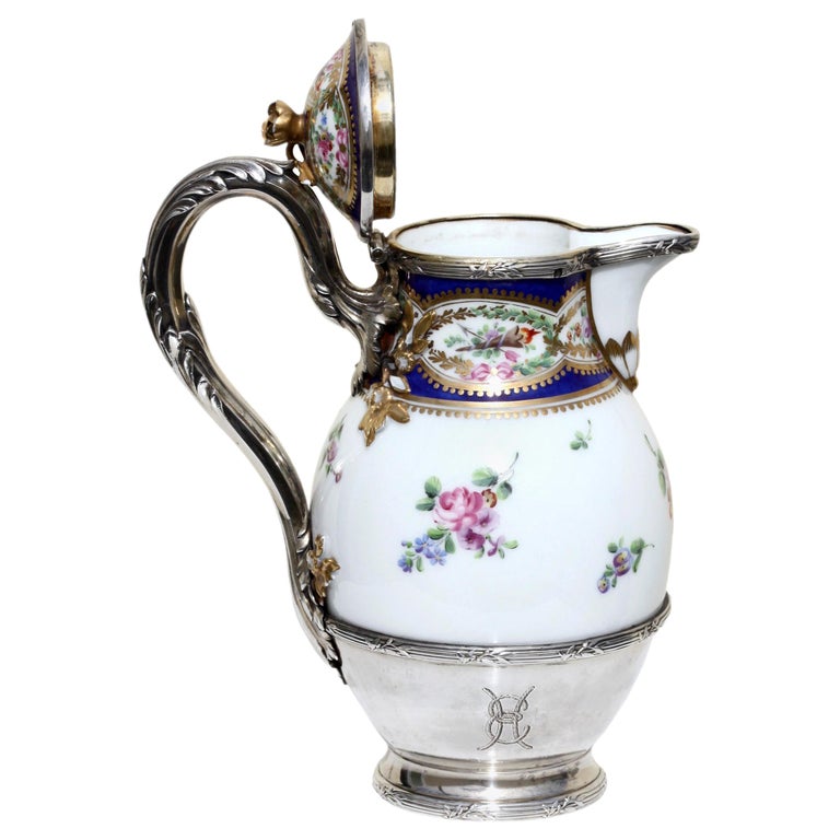 Fine Porcelain Silver Mounted Tea Pot and Cover, 19th Century For Sale