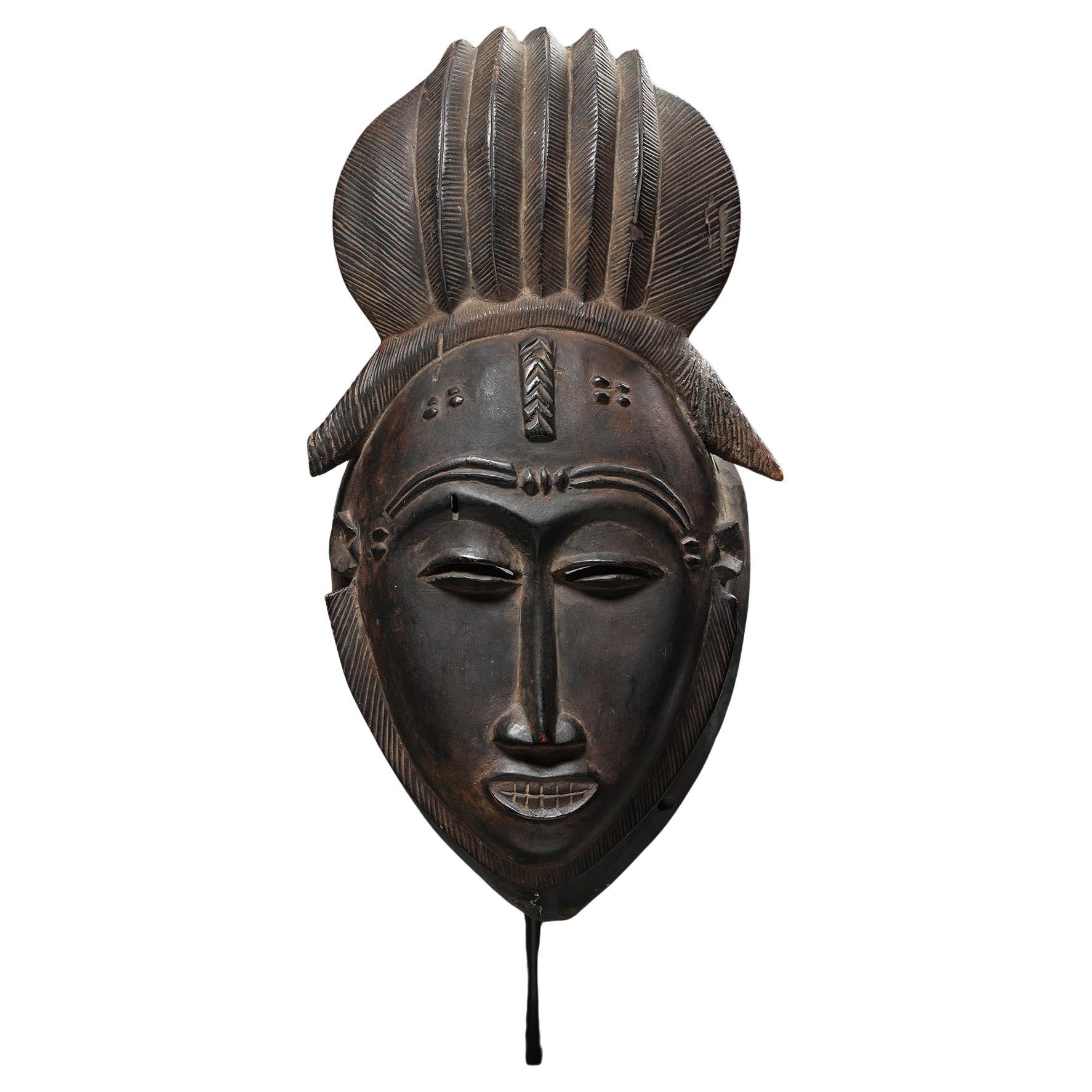 Fine Portrait Mask Tall Hair Design Baule People Ivory Coast Africa ex Fearing