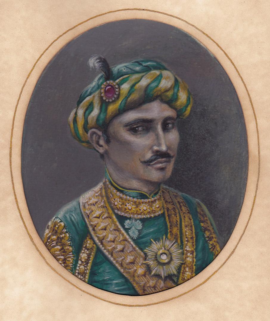 Paper Fine Portrait of a Raja, 19th Century Mughal, India For Sale