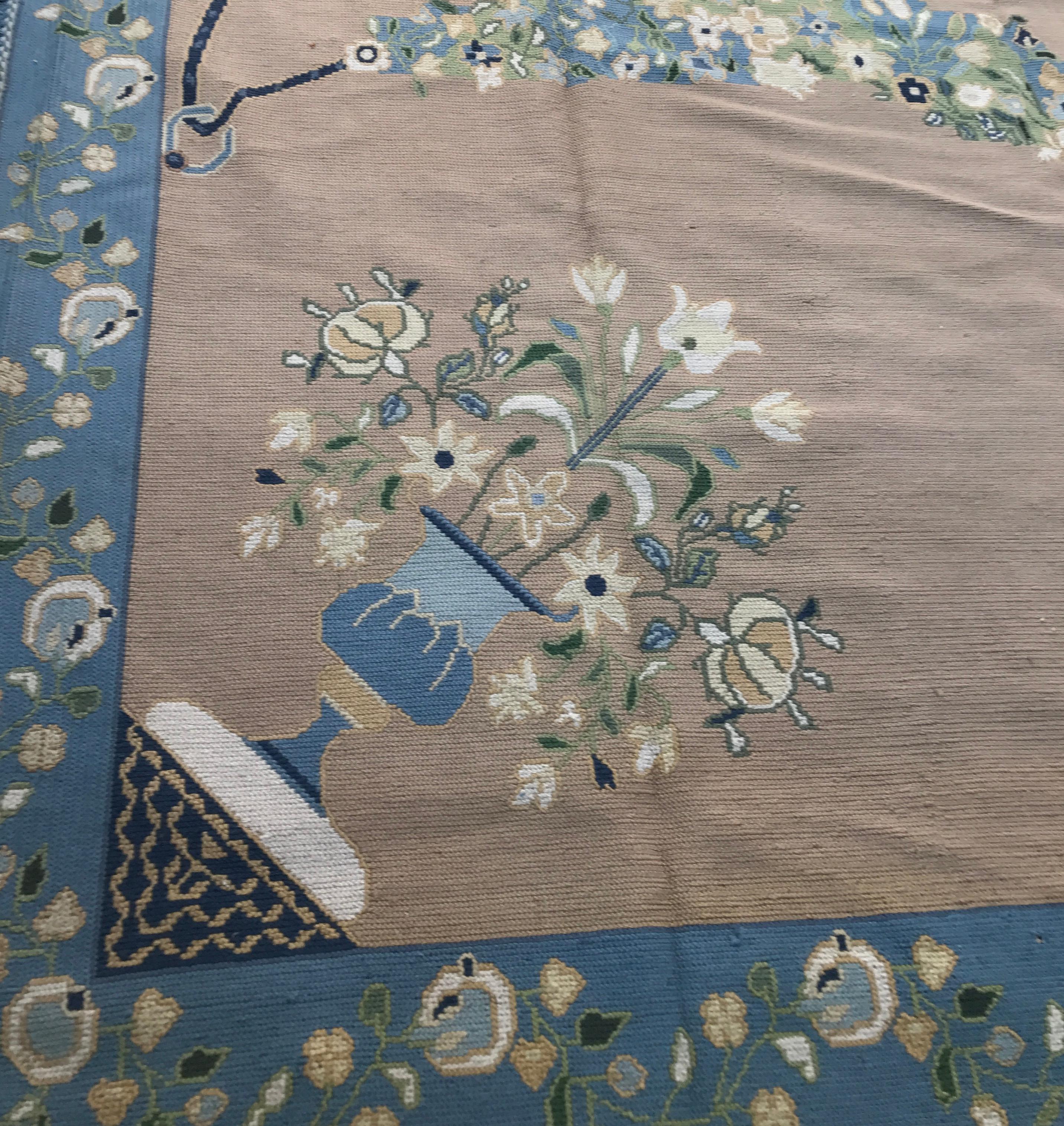 Wool Fine Portuguese Needlepoint Rug from the Arraiolos Factory, 1920s For Sale