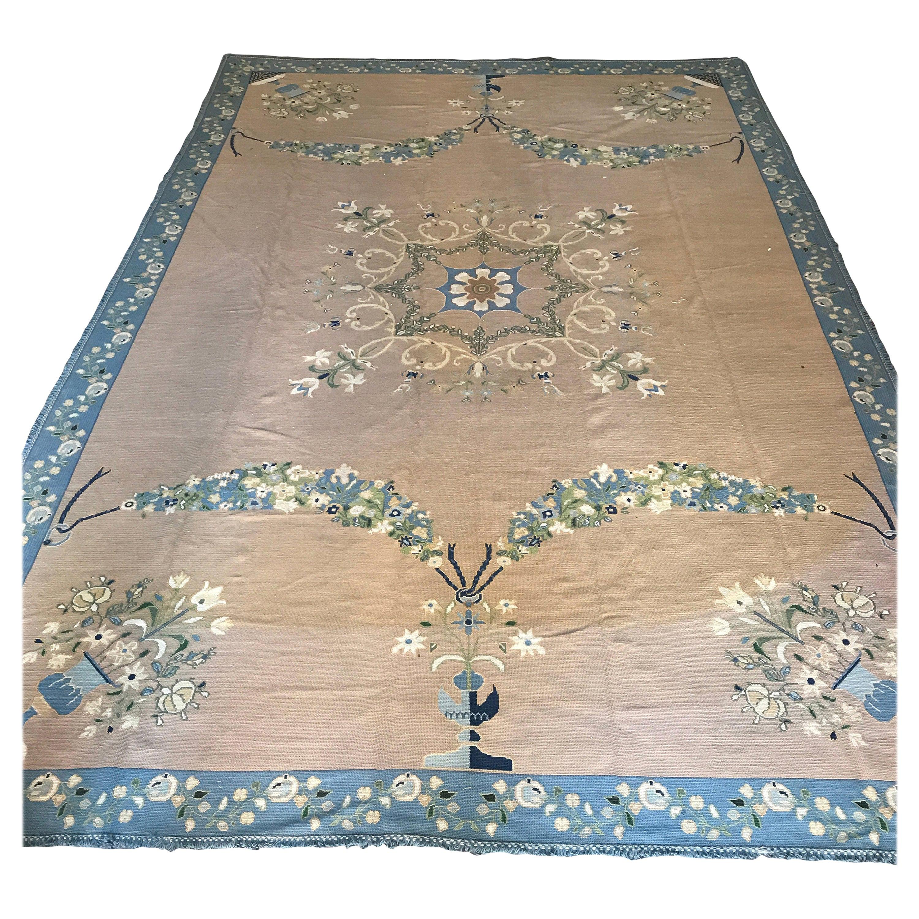 Fine Portuguese Needlepoint Rug from the Arraiolos Factory, 1940s For Sale